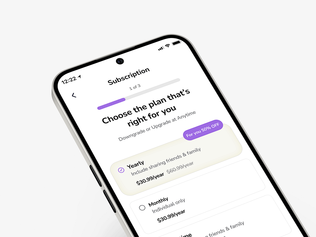 Subscription plan UI mobile app
