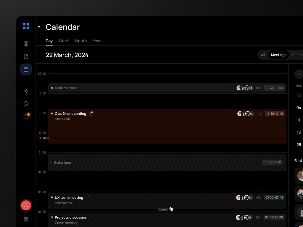 Team Management Calendar UI Dashboard