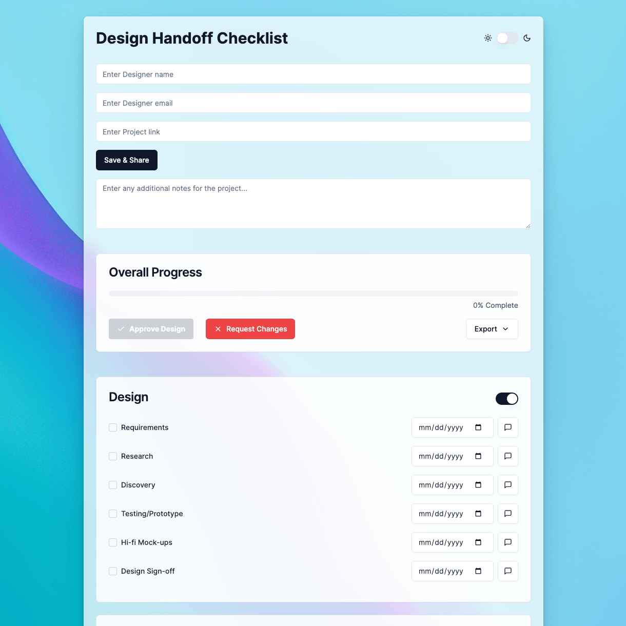 Design Handoff Checklist - Next JS Web App