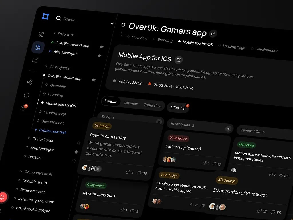 Team Management Dashboard Design Concept