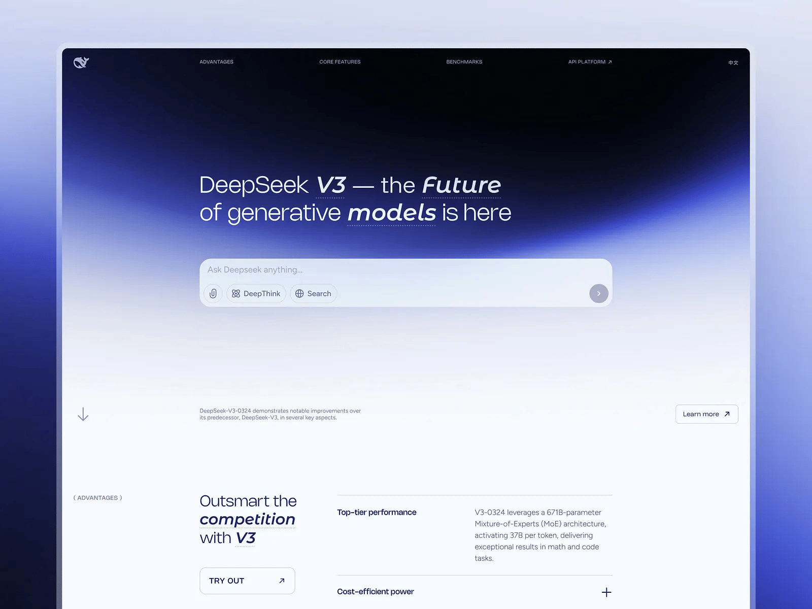 Landing Page Design for DeepSeek AI Company