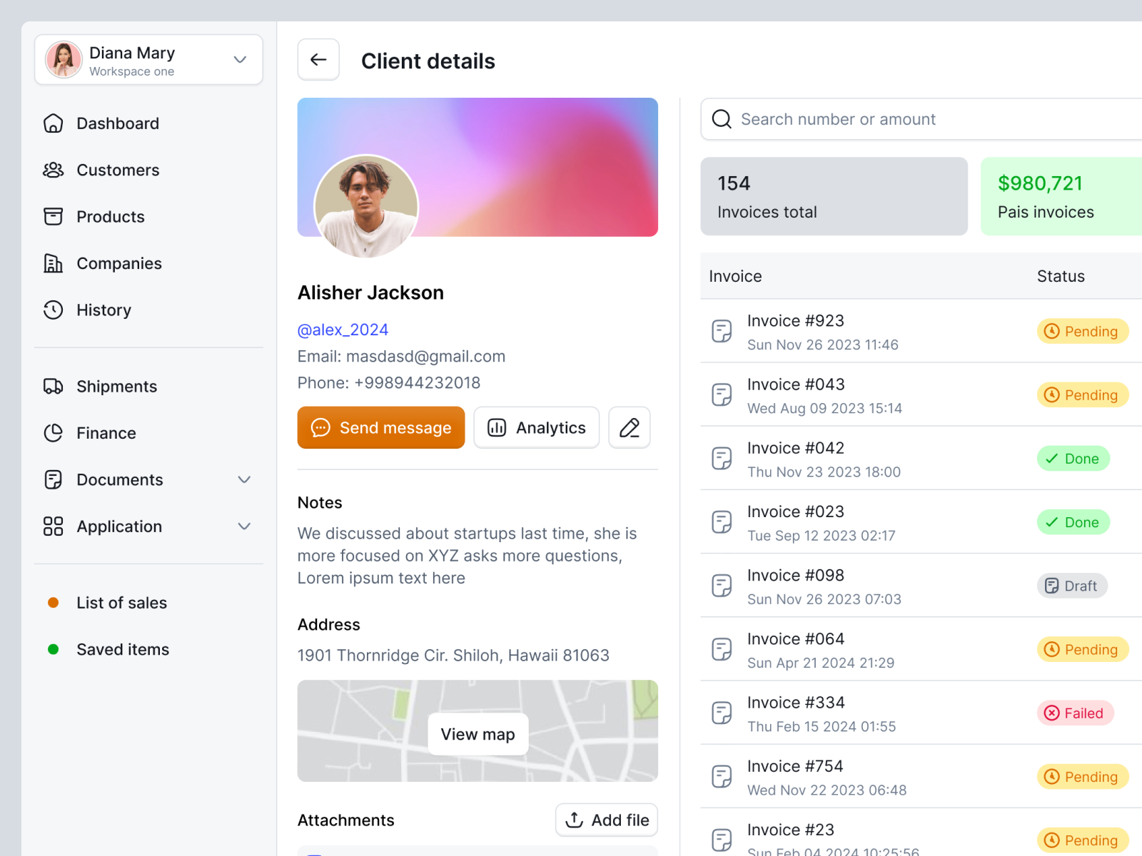 User details page | Client profile UI