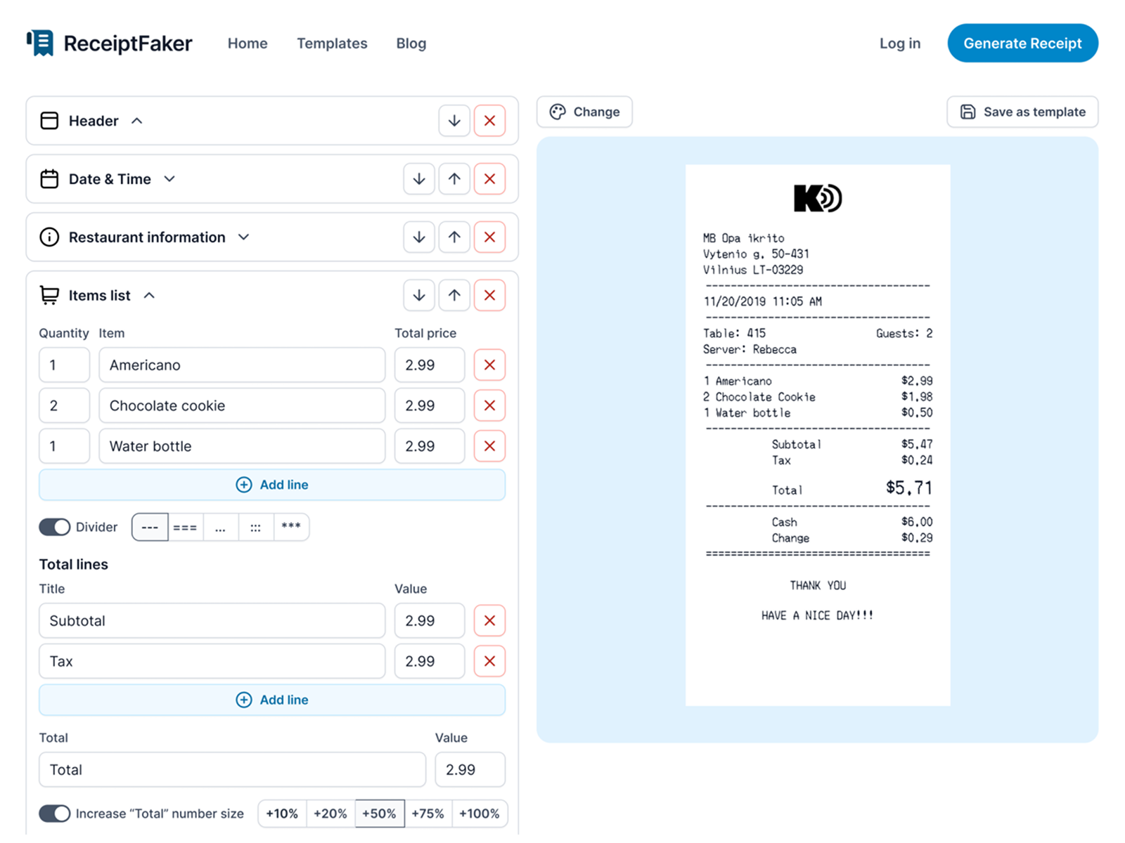 Receipt Faker Demo