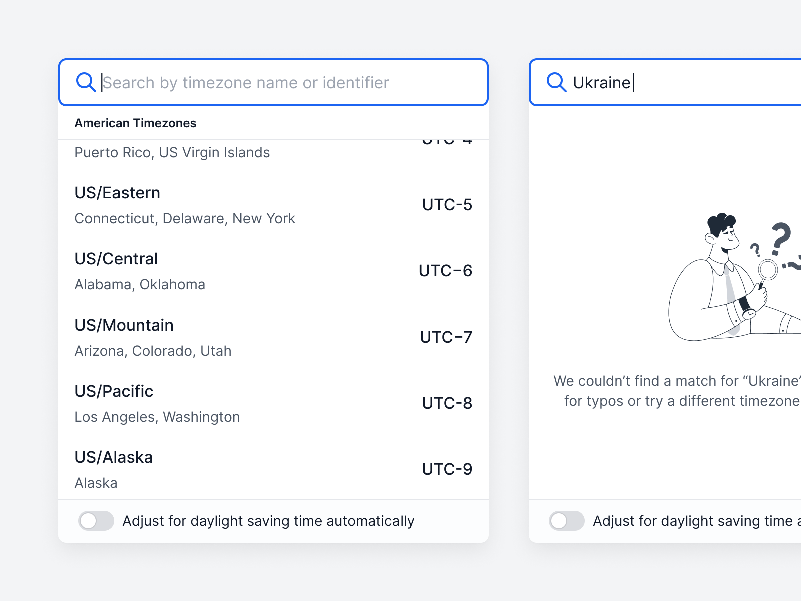 Timezone selector by Alex Dovhyi | Layers