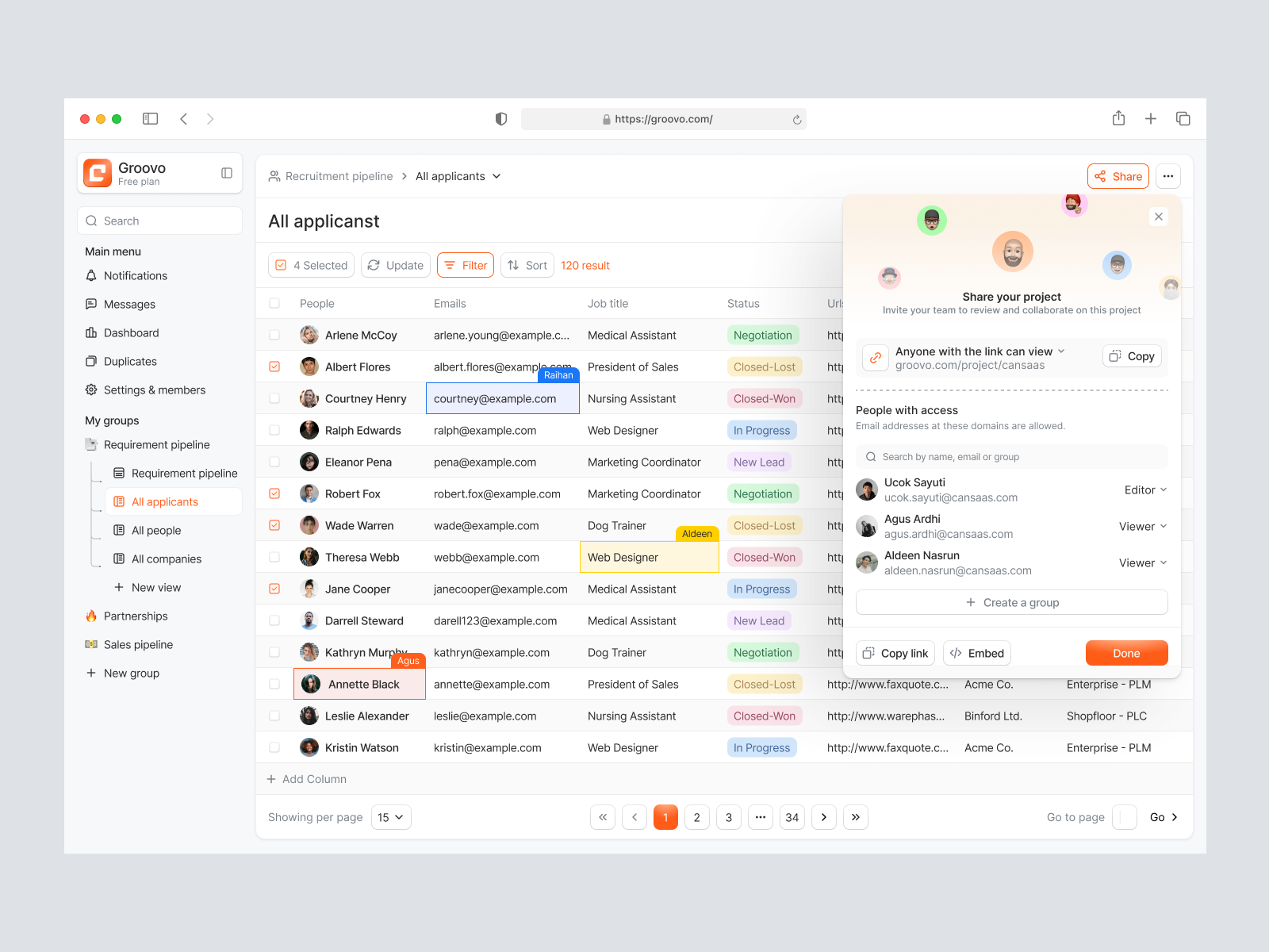 CRM SaaS Dashboard - Table View