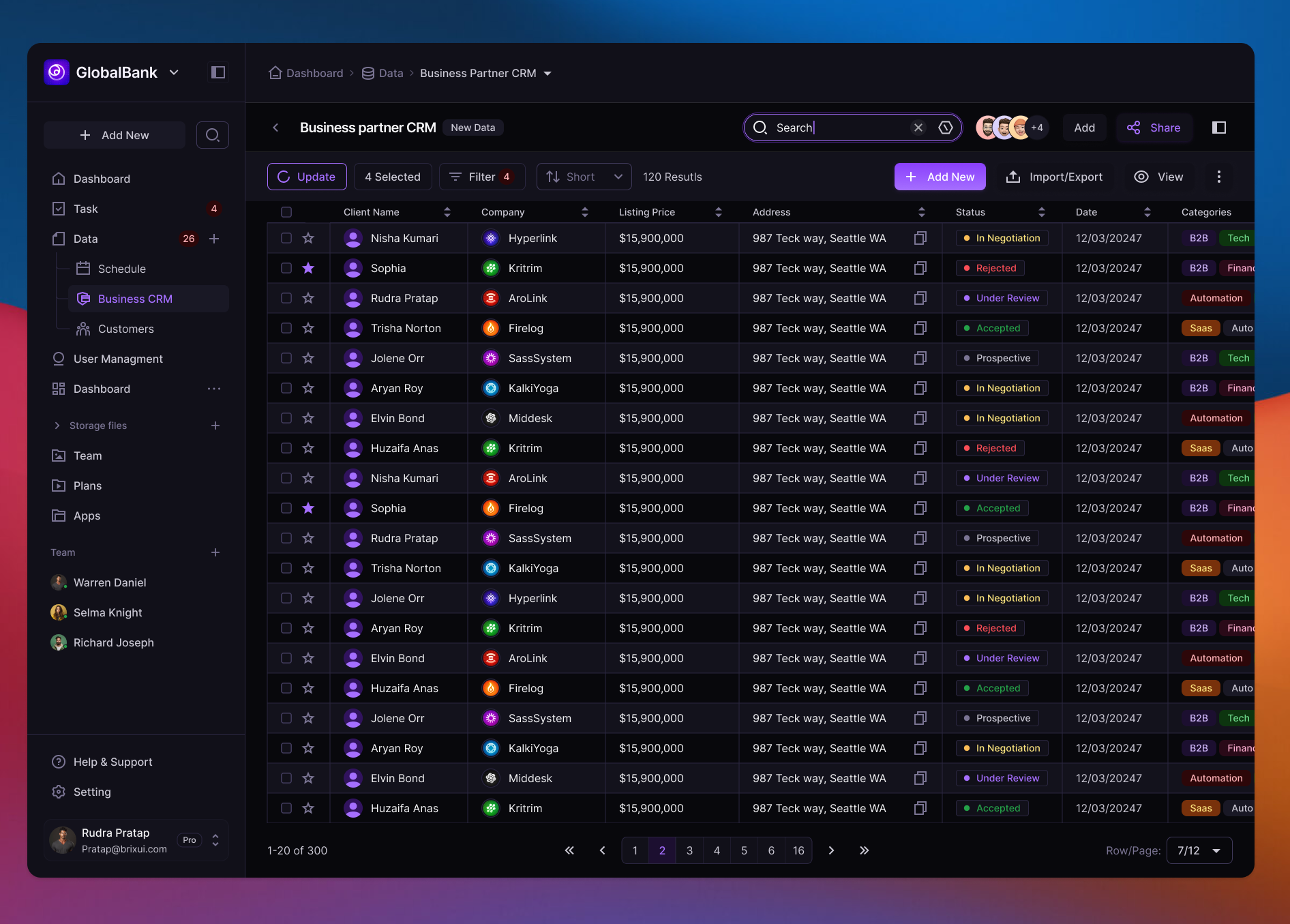 Complex Data Table(Dark Mode) with brixui.com