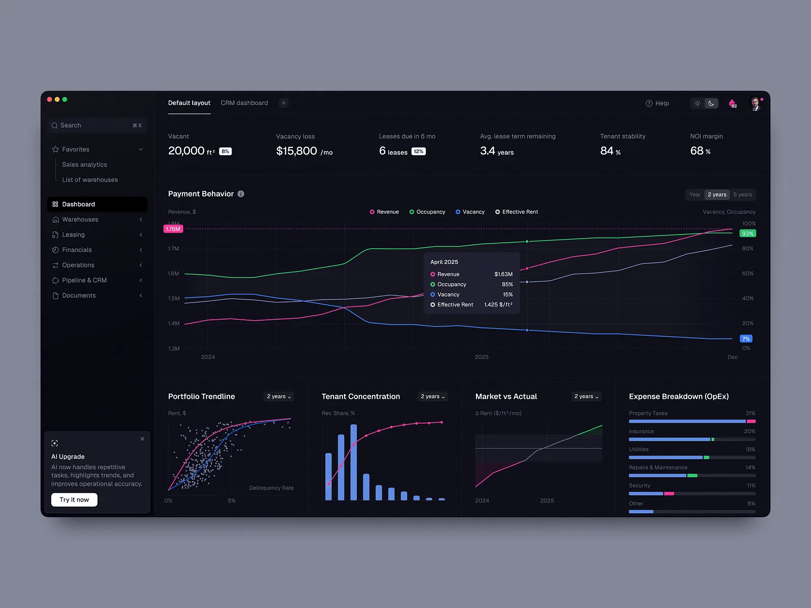 ERP Dashboard for Warehouse Portfolio Management