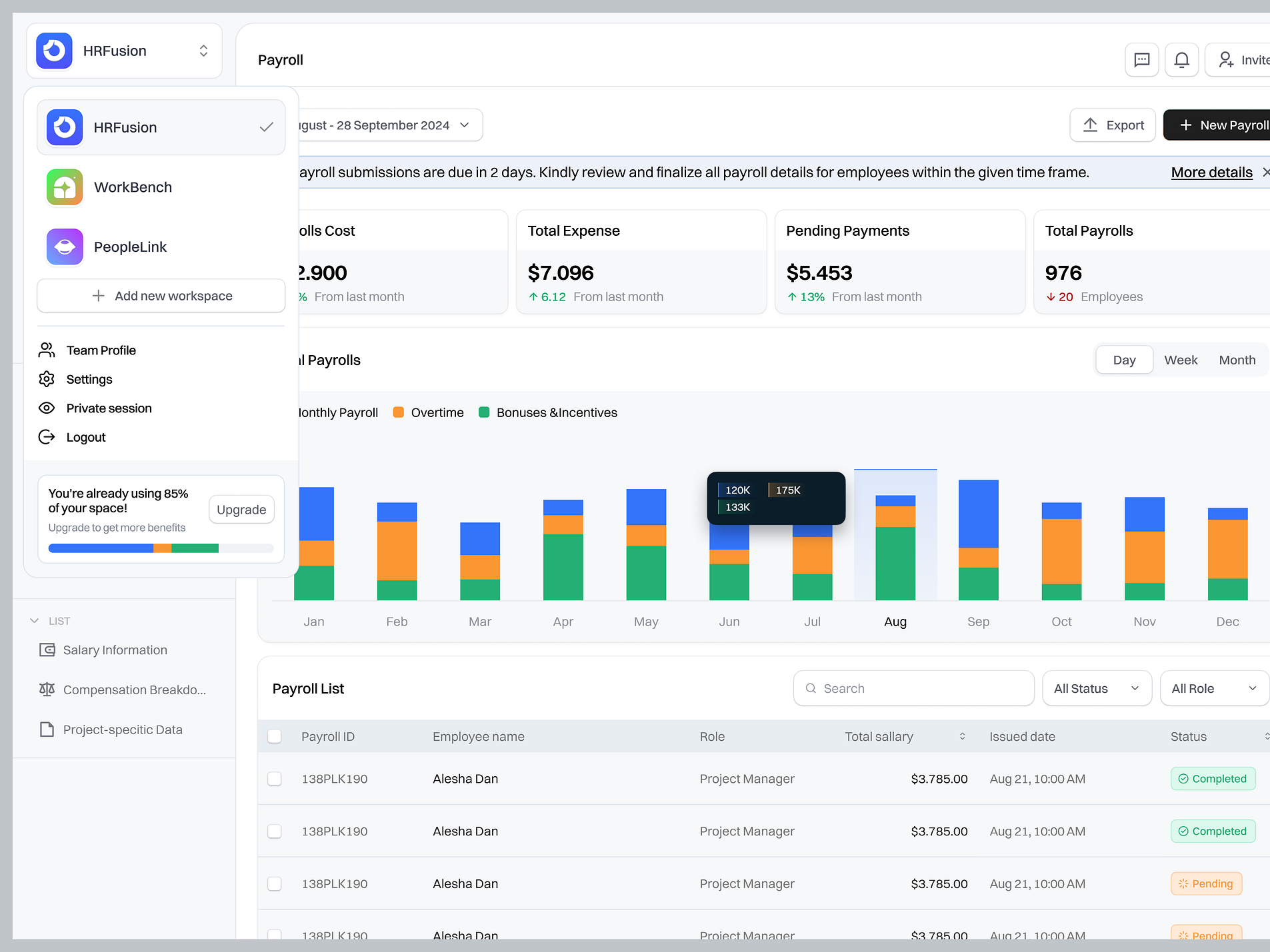 HR Management Saas Web App Dashboard - Account Switch Component by ...