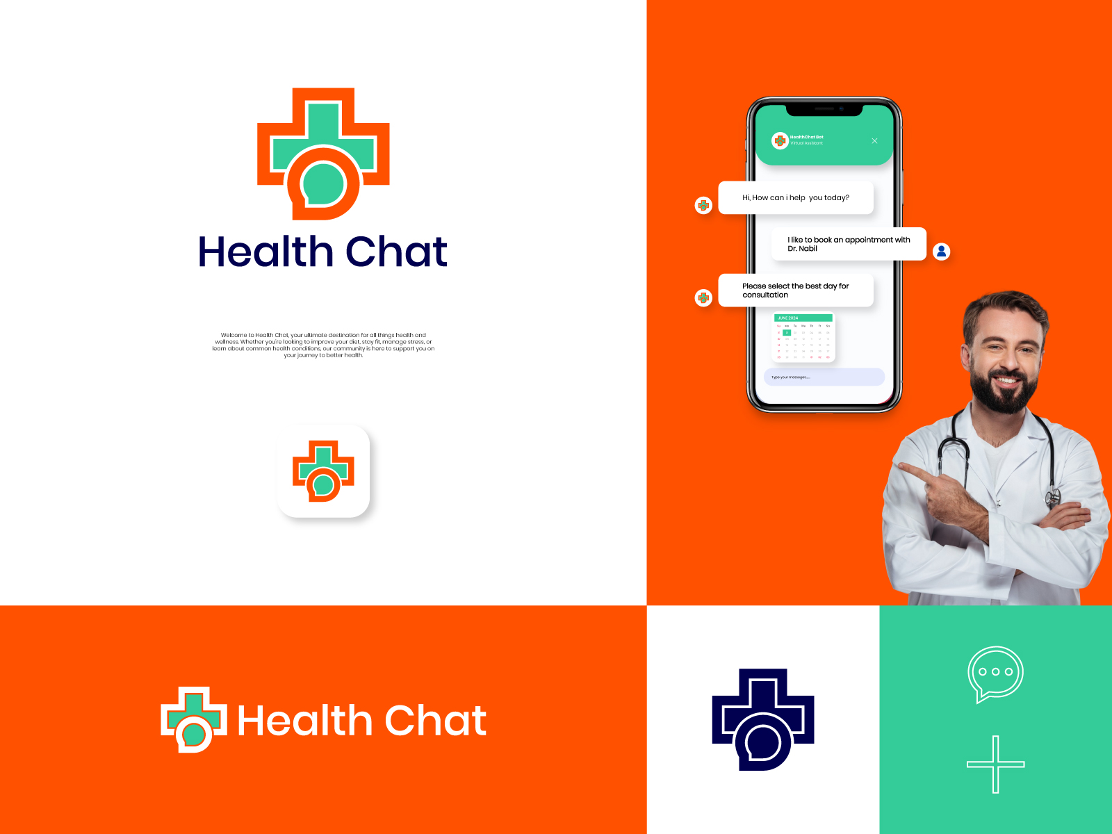 Health Chat Logo Design, Medical, Clinic, Hospital, Branding