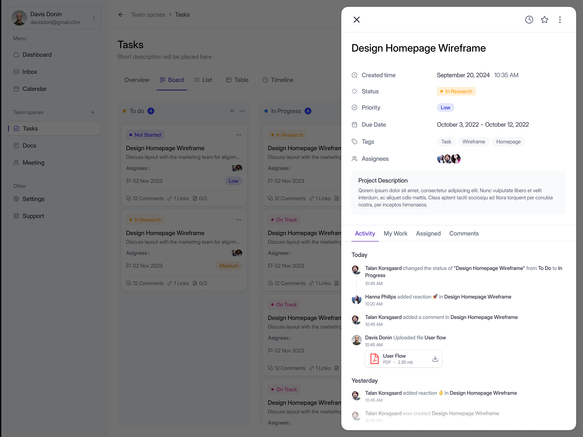 Task Management Saas Web App - Detail Task Activity