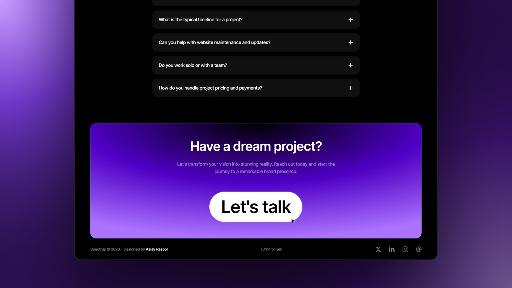 Footer design of my spectrus Framer template