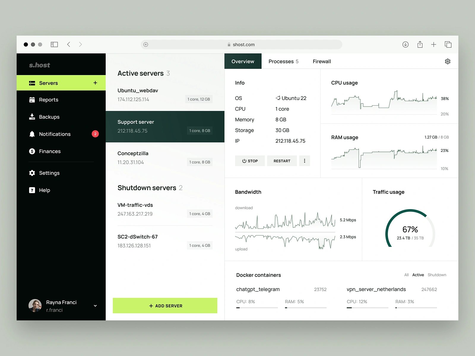 Server Hosting Web Dashboard