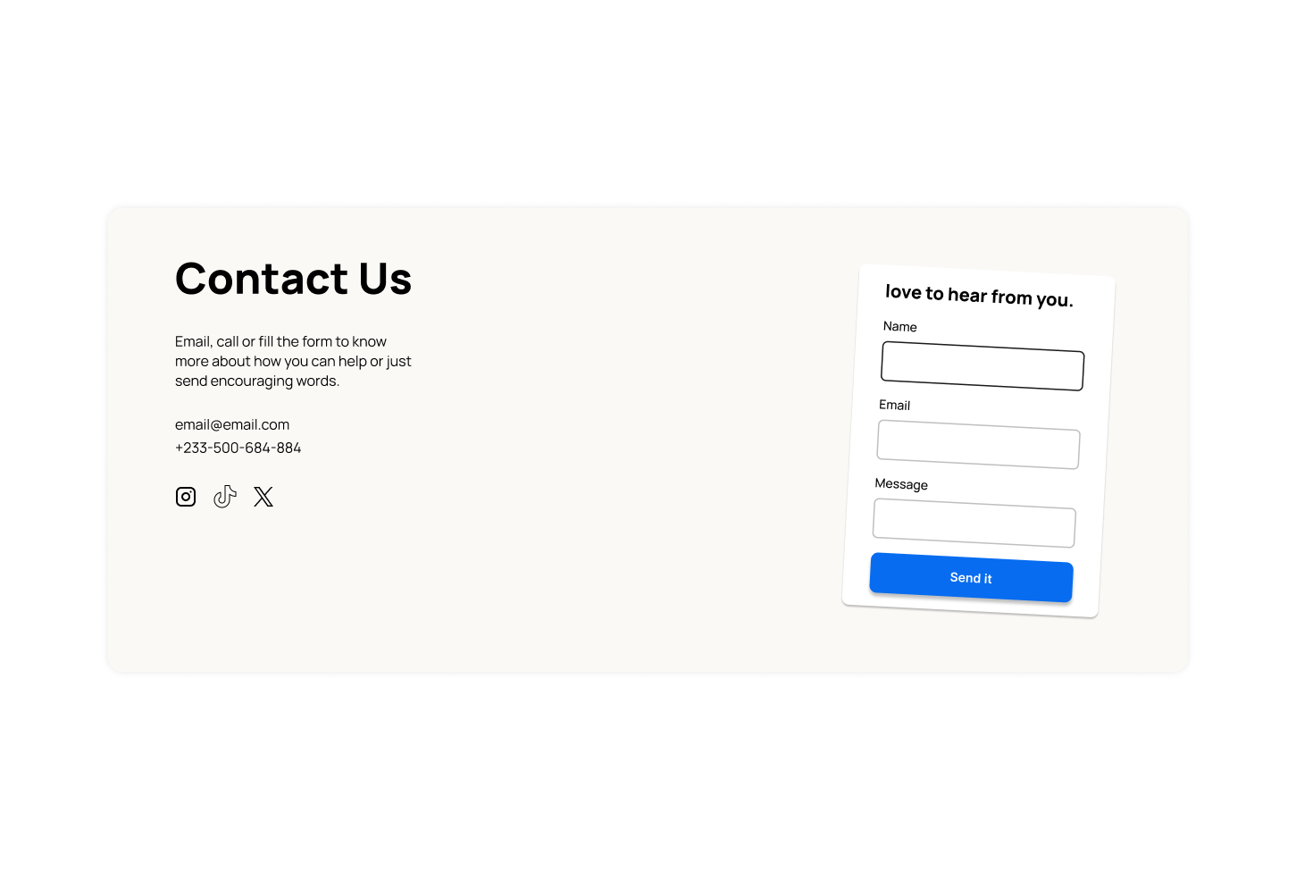 minimal contact us section