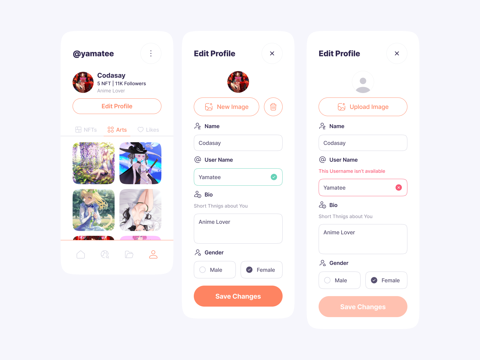 NFT WoWrld App Profile Settings