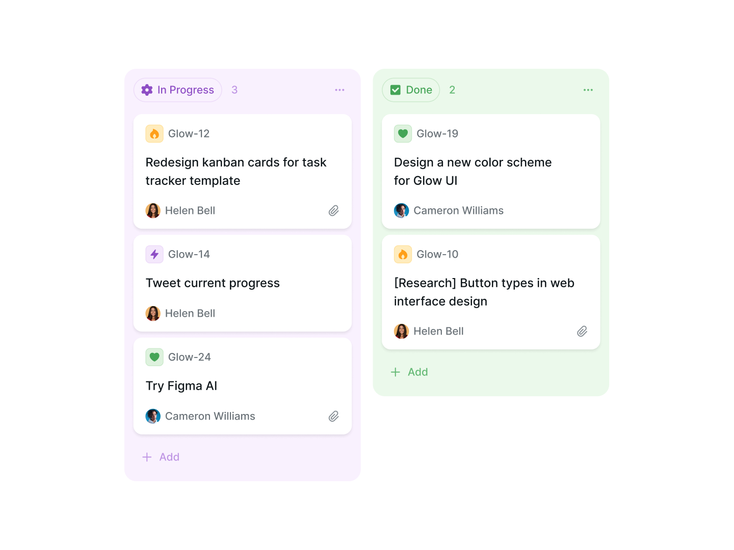 Made with Glow UI kit #3 — Kanban cards