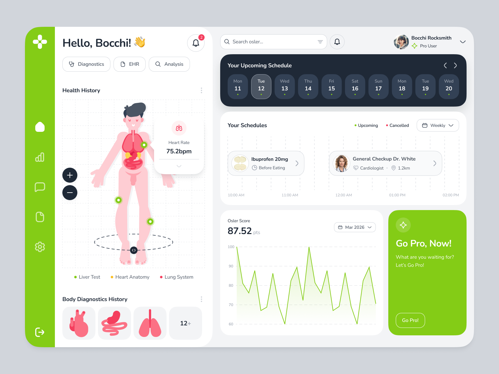 osler v2: AI Virtual Health App - Point Of Care Dashboard UI