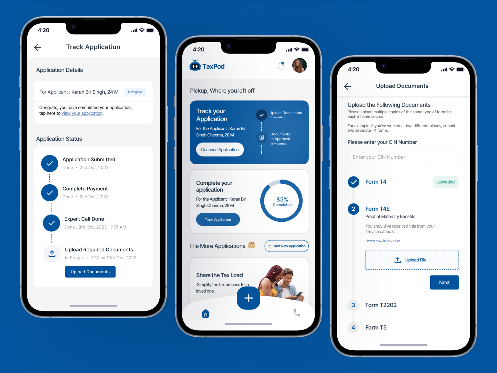 Tax Filing Application Design for TaxPod App