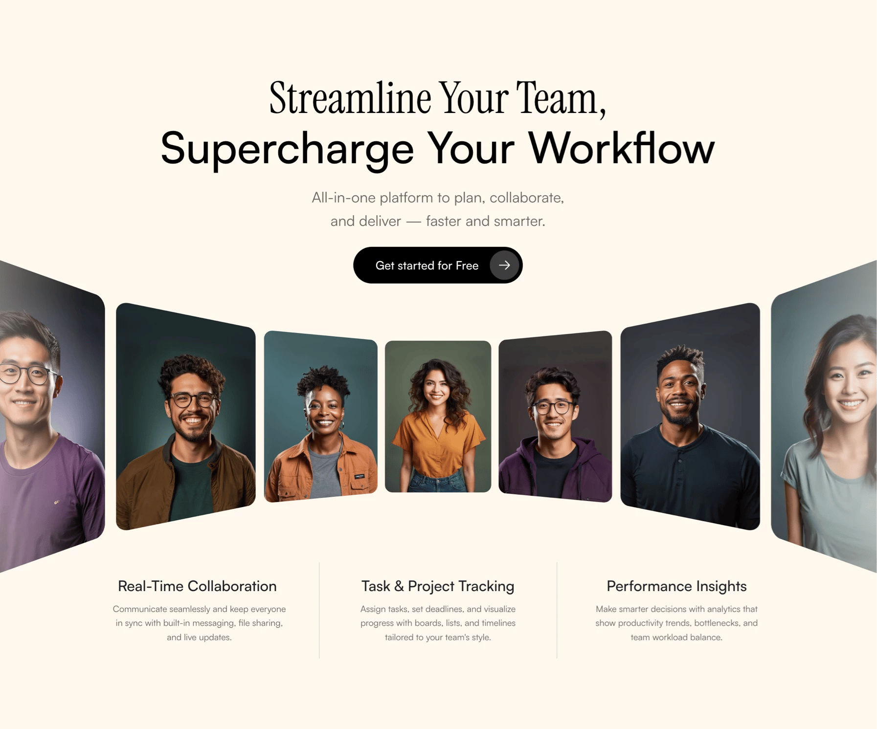 Website hero section with slideshow animation for Framer built with Frameblox UI kit