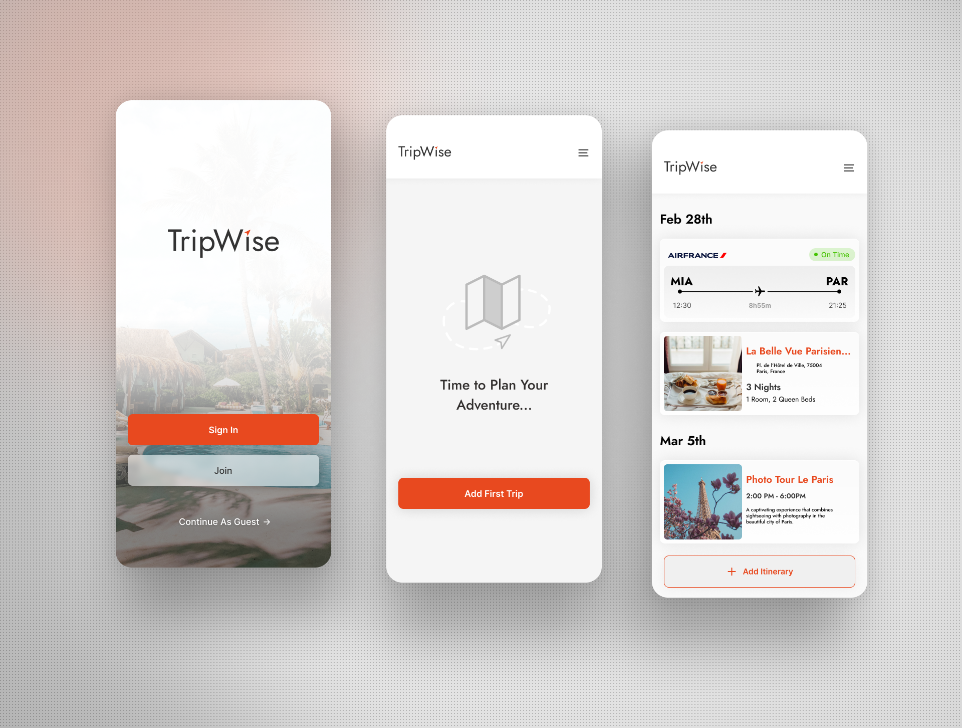 TripWise Mobile App UI