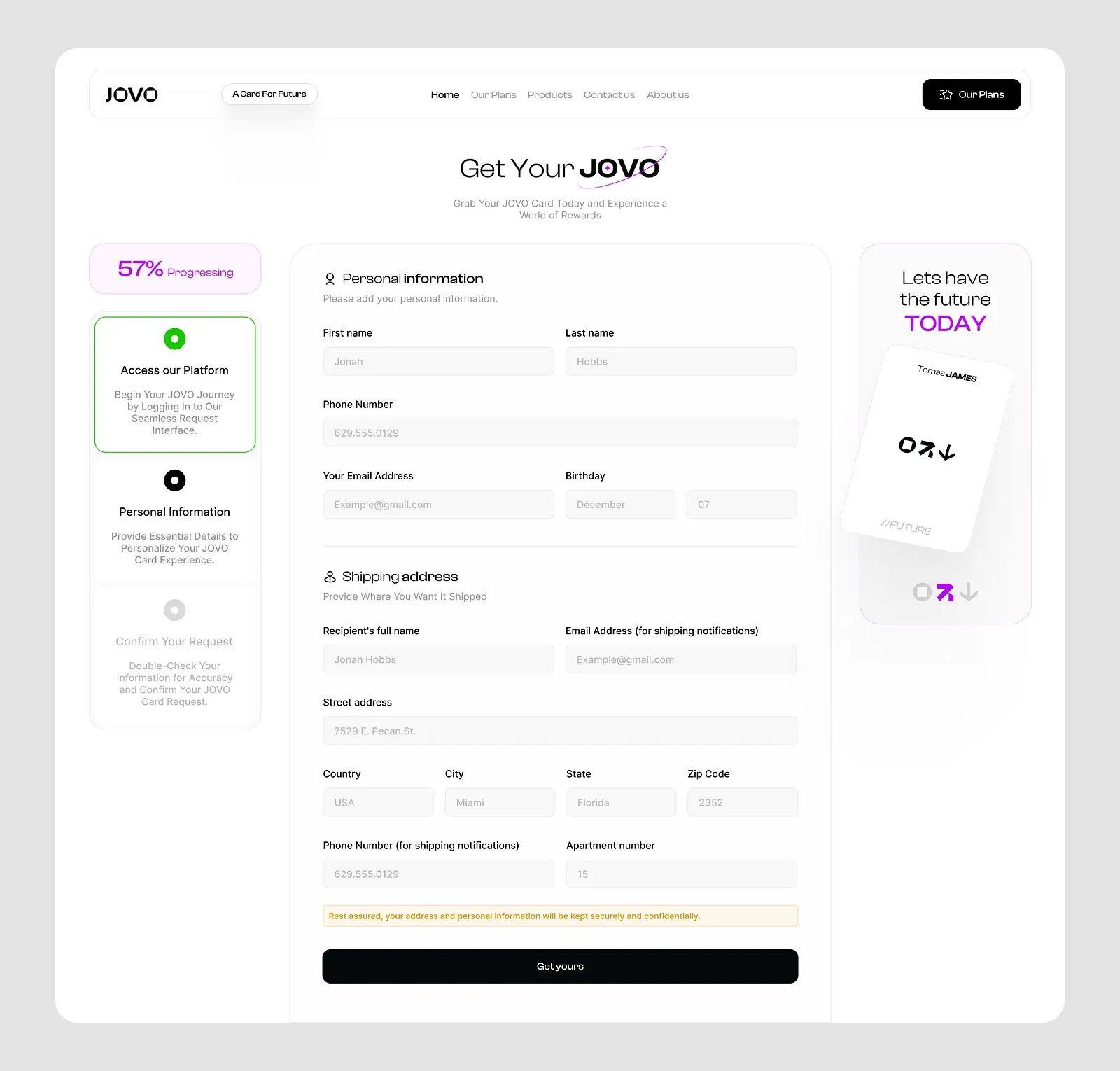 JOVO Card - Payment Details