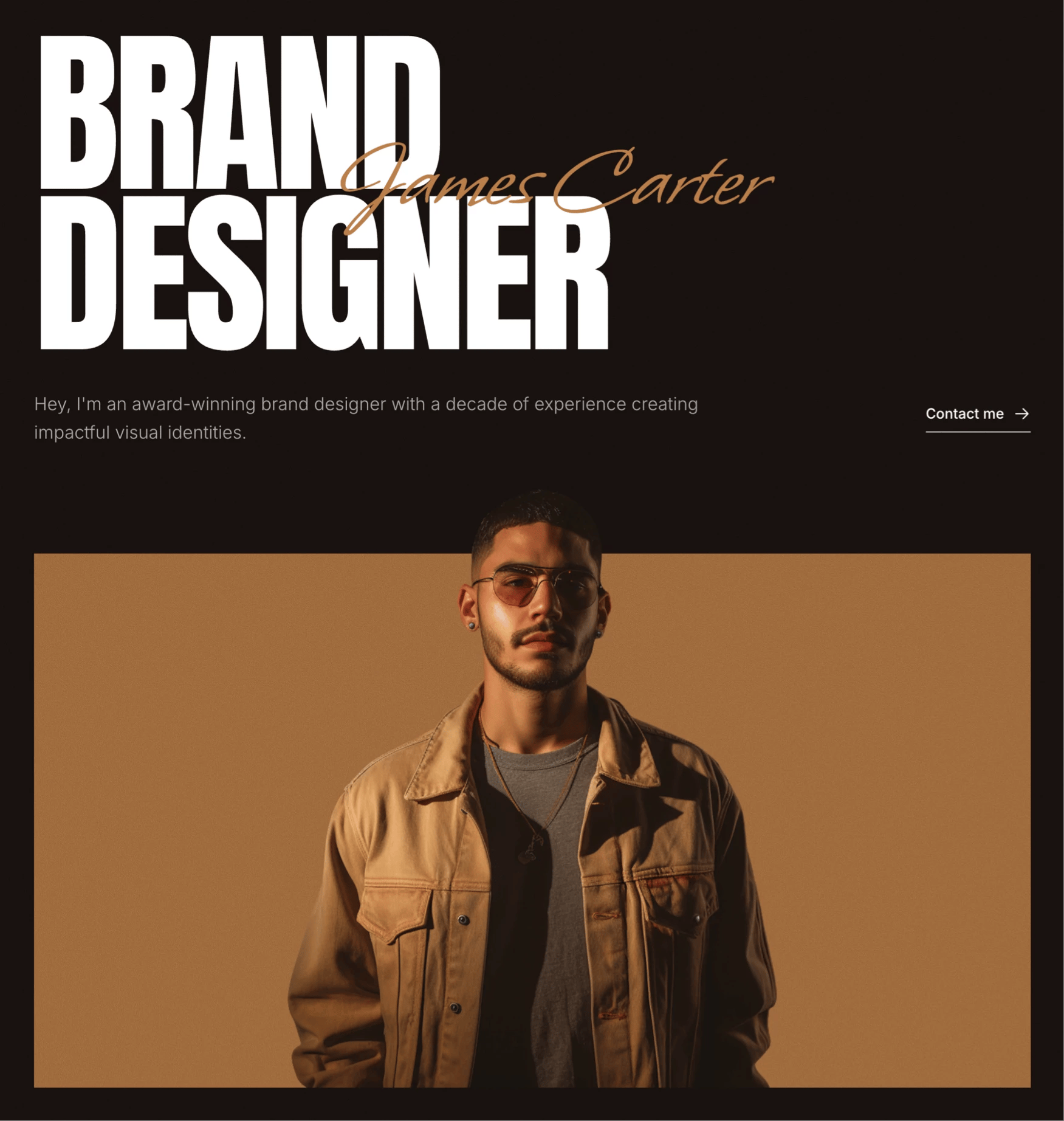 Portfolio website Hero section with carousel for Framer built with Frameblox UI