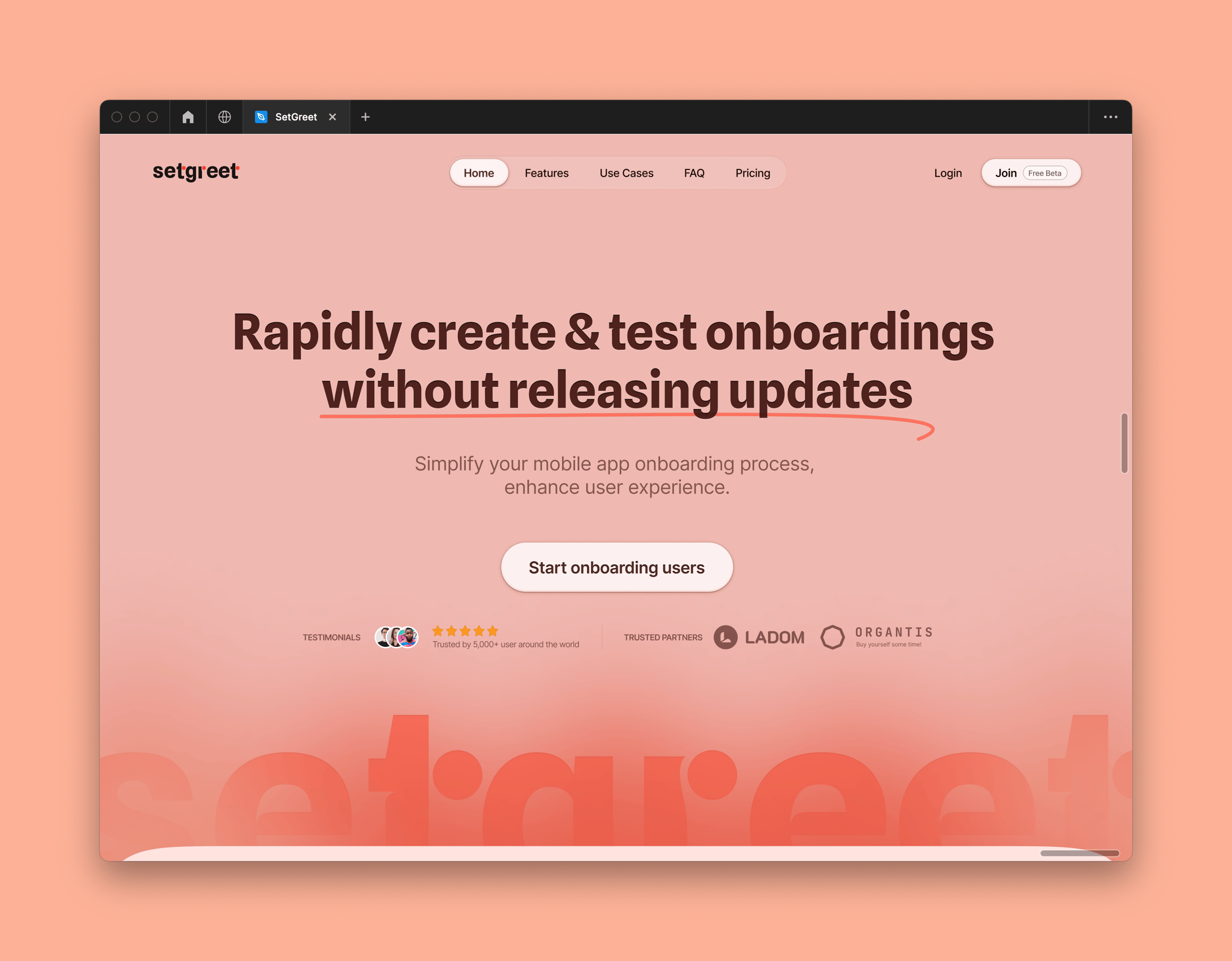 Landing Page for setgreet.com