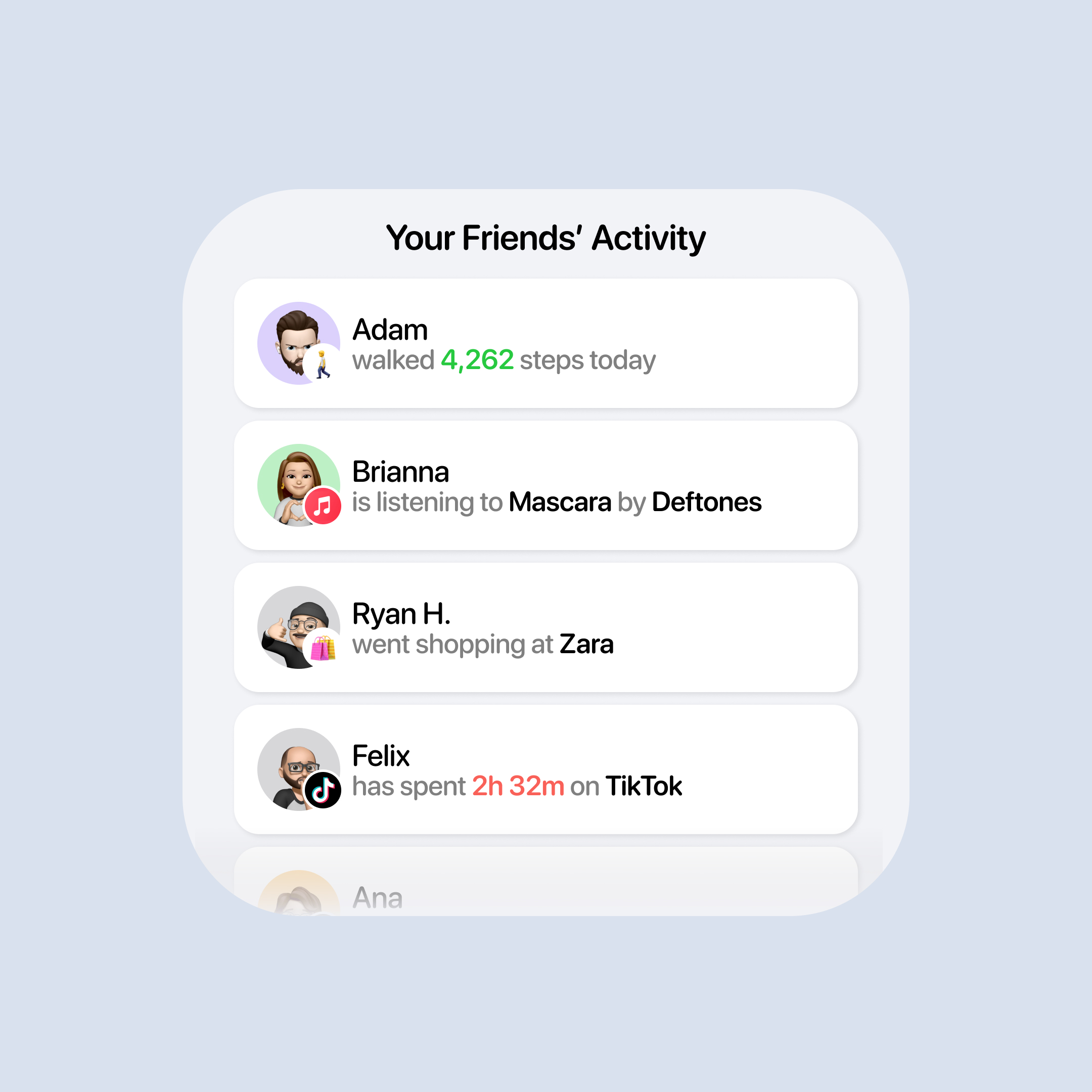 Friend Activity Tracker — iOS Widget Concept