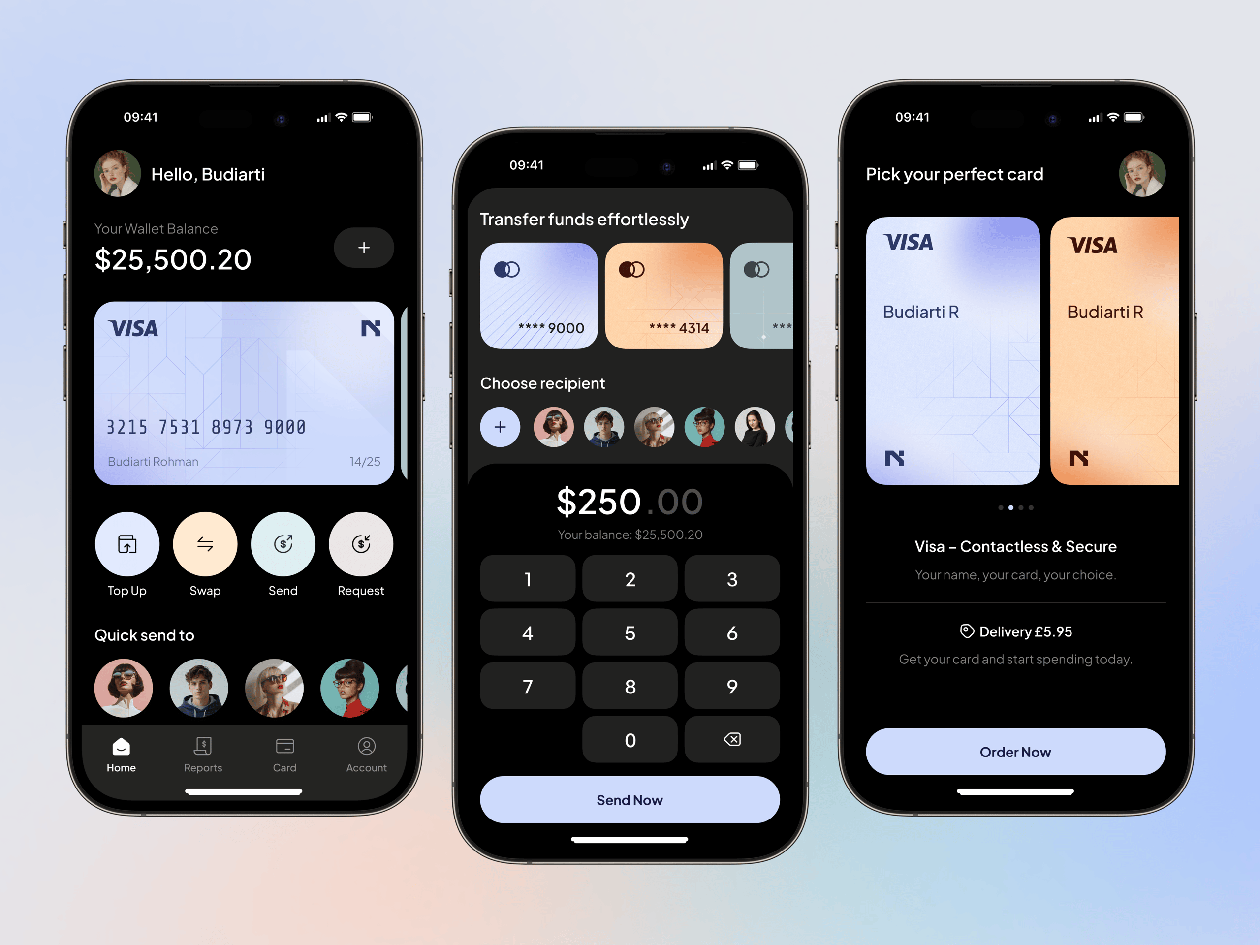 Fintech Mobile App — Dark Mode UI
