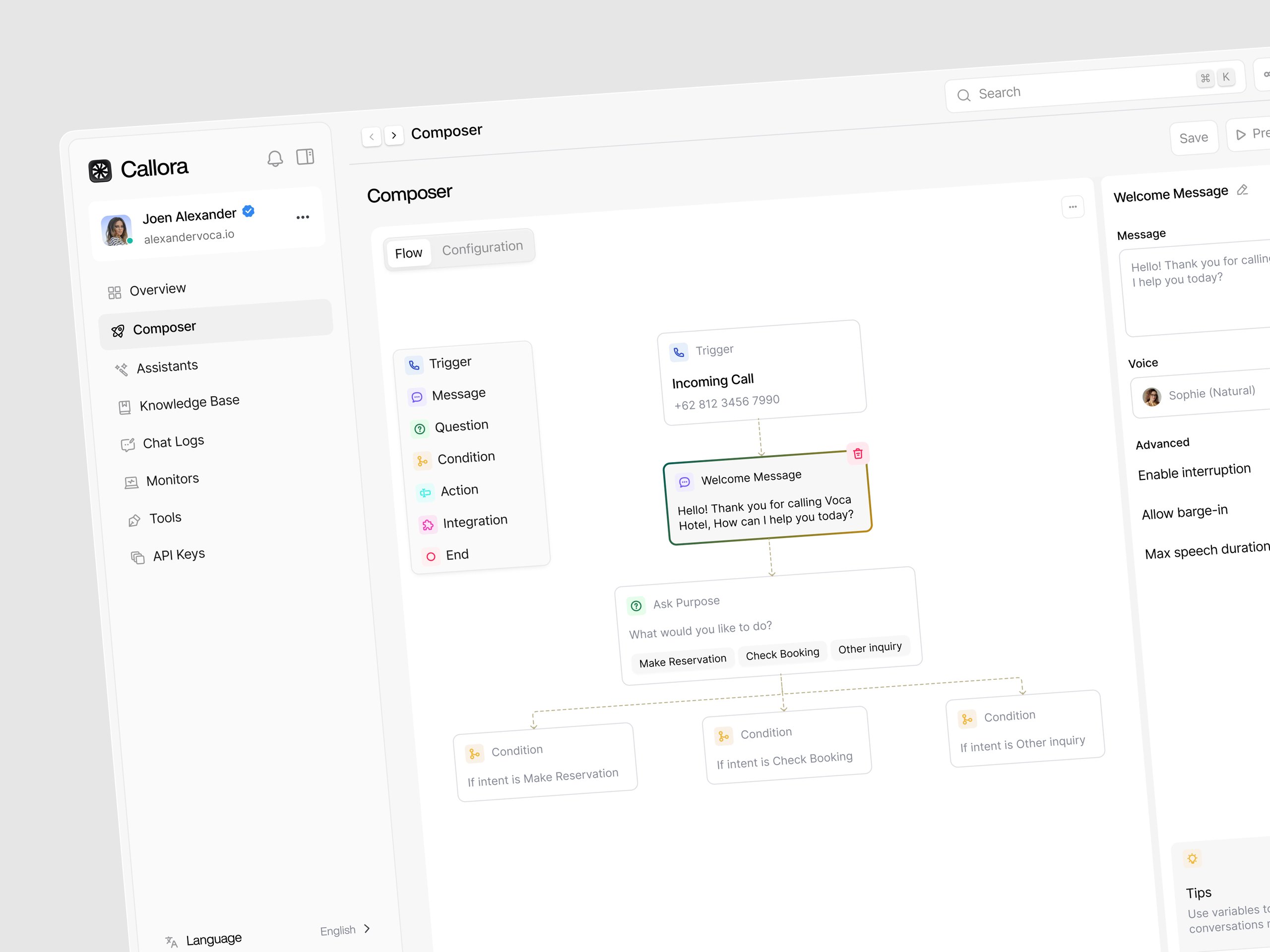Callora - AI Voice Agent Dashboard - Composer