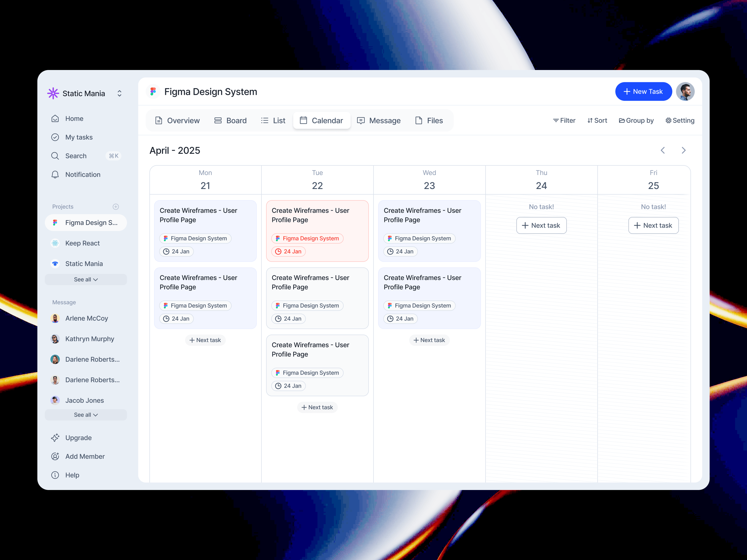 Project Calendar - Dashboard