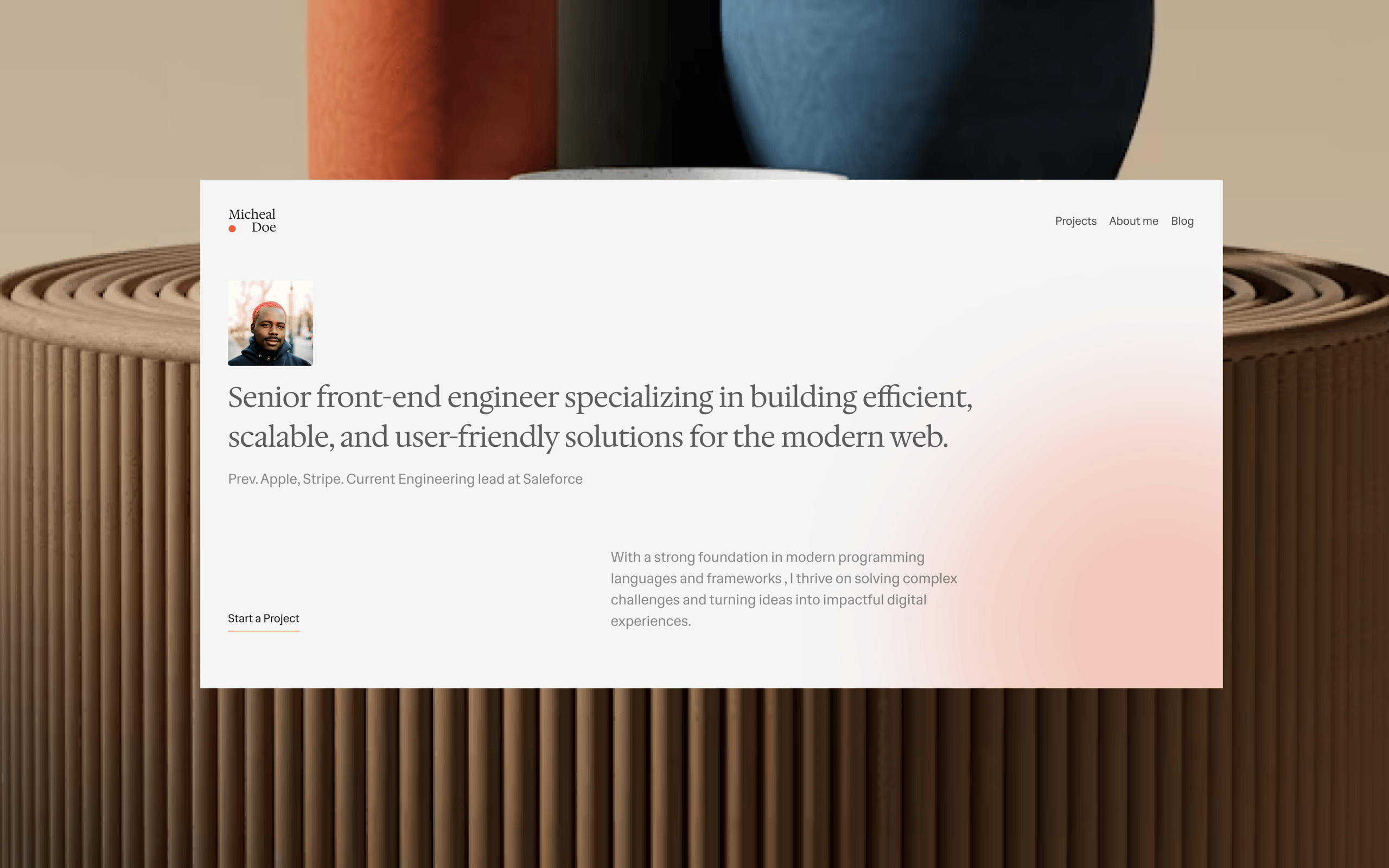Minimal portfolio Hero section design