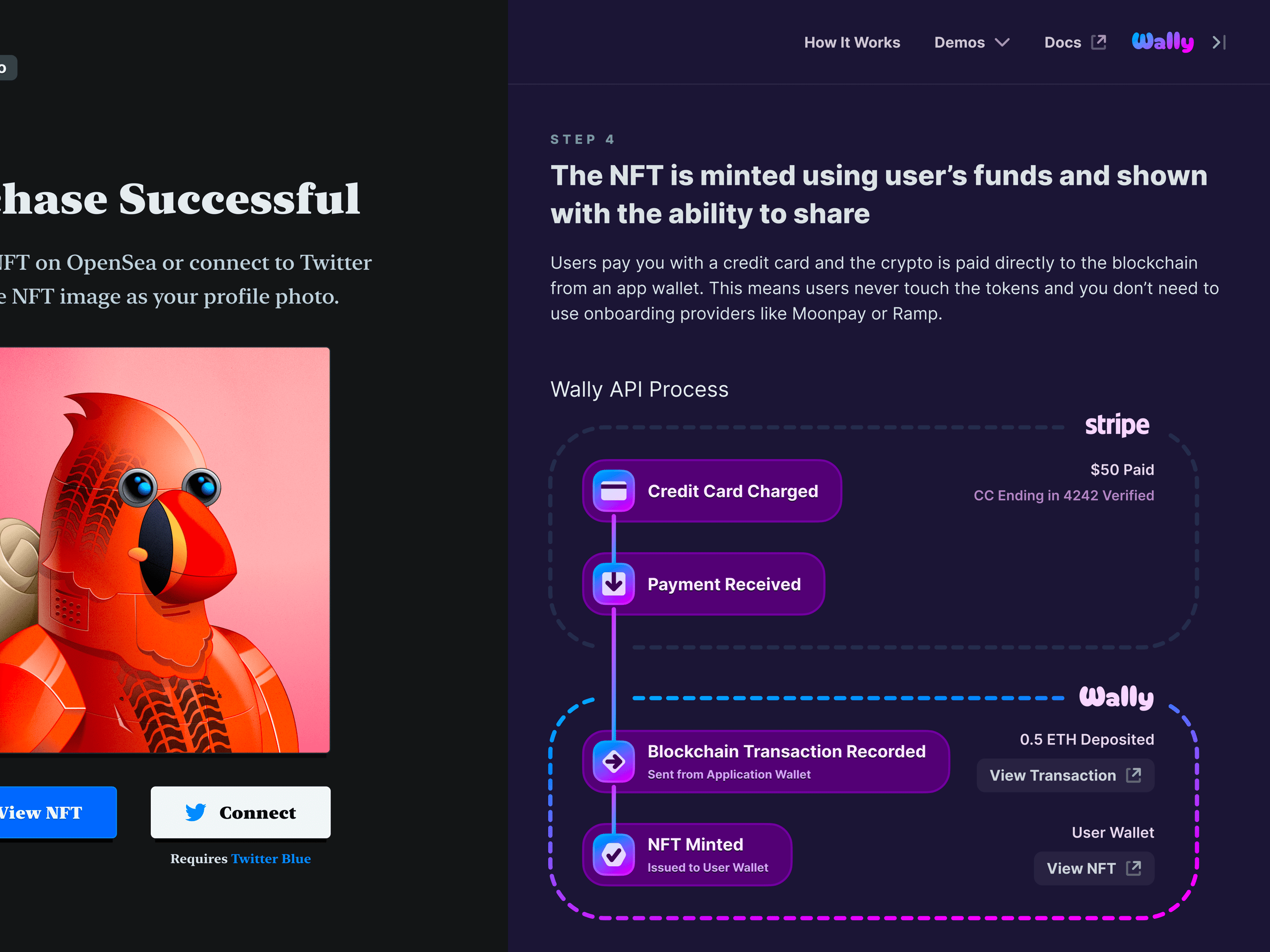 Wally EasyMint UI - NFT Purchase Successful