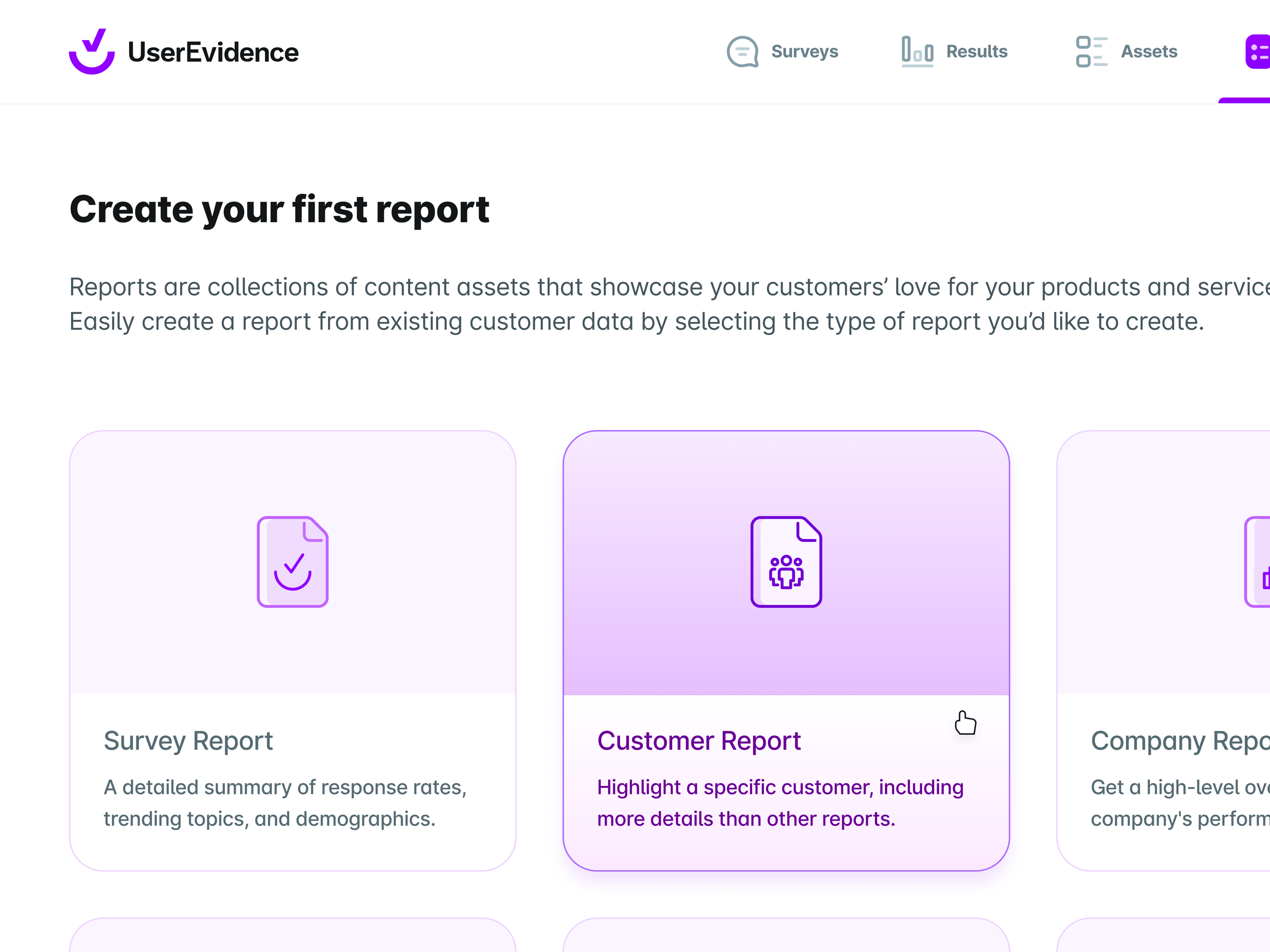 UserEvidence Reports Empty State