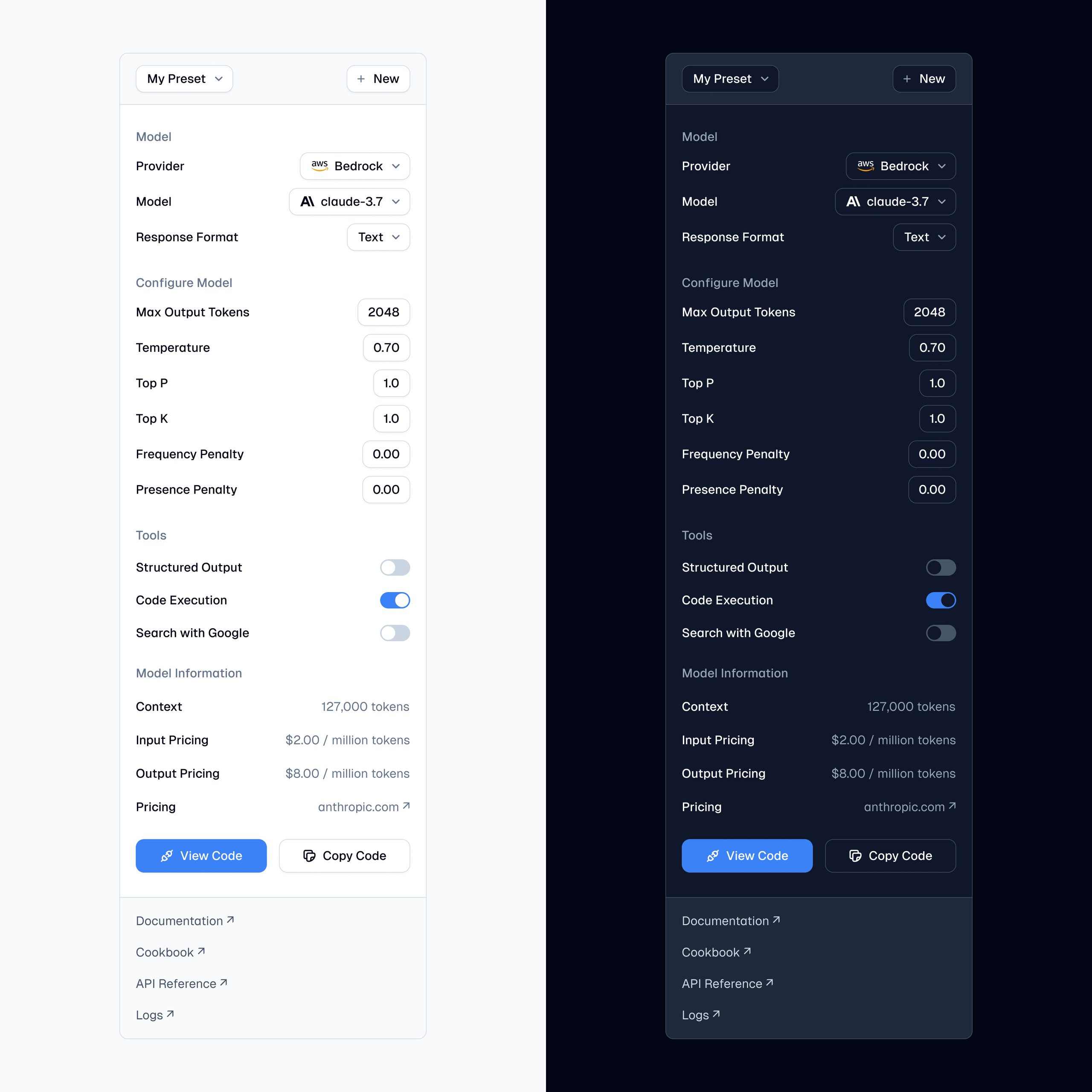 Model Settings Panel 🔧