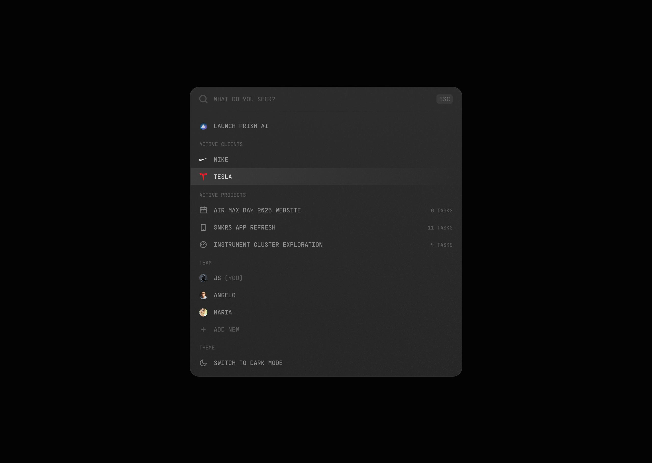 Command Menu UI - Dark Mode
