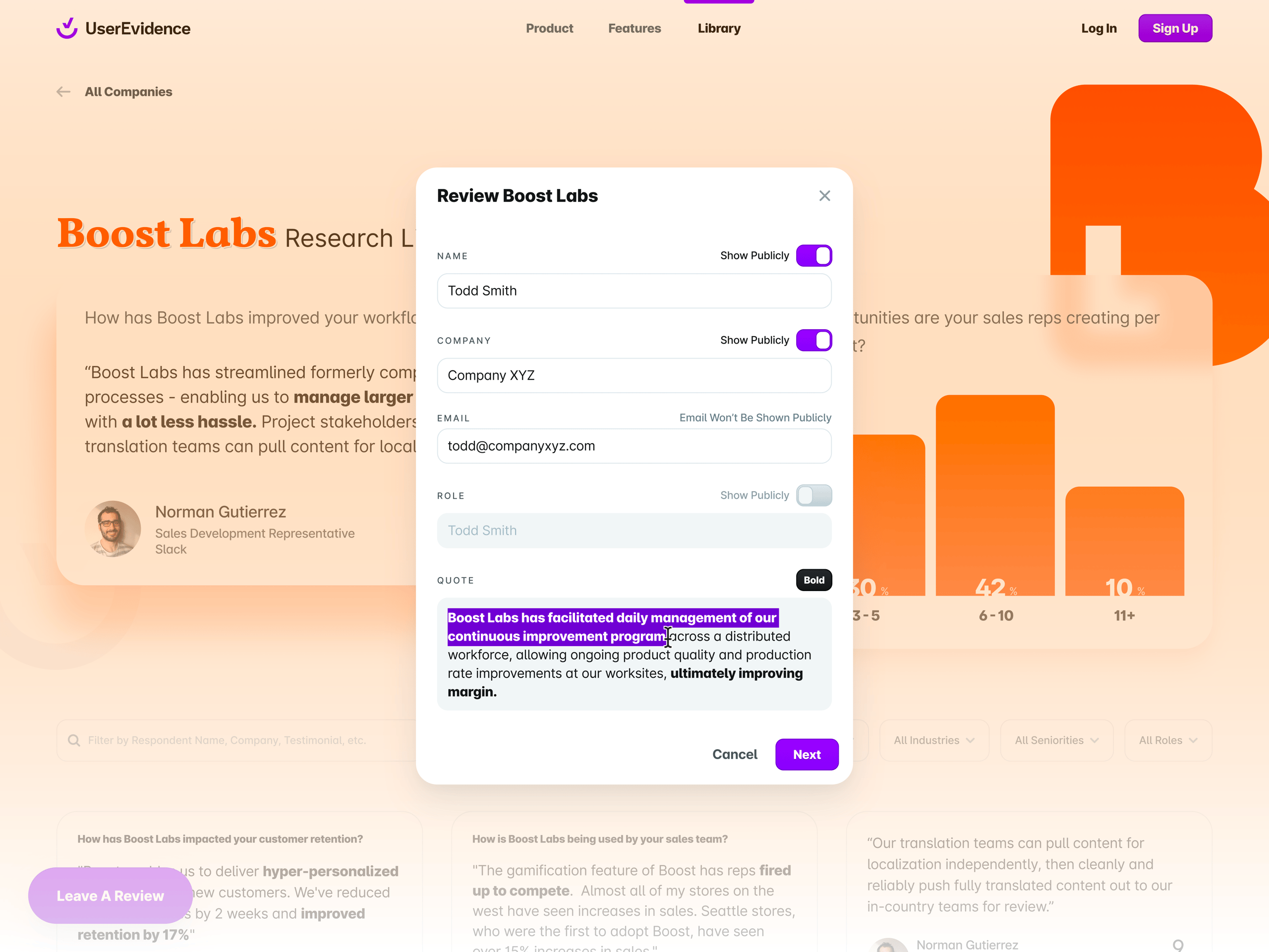 UserEvidence Direct Review Feature Modal