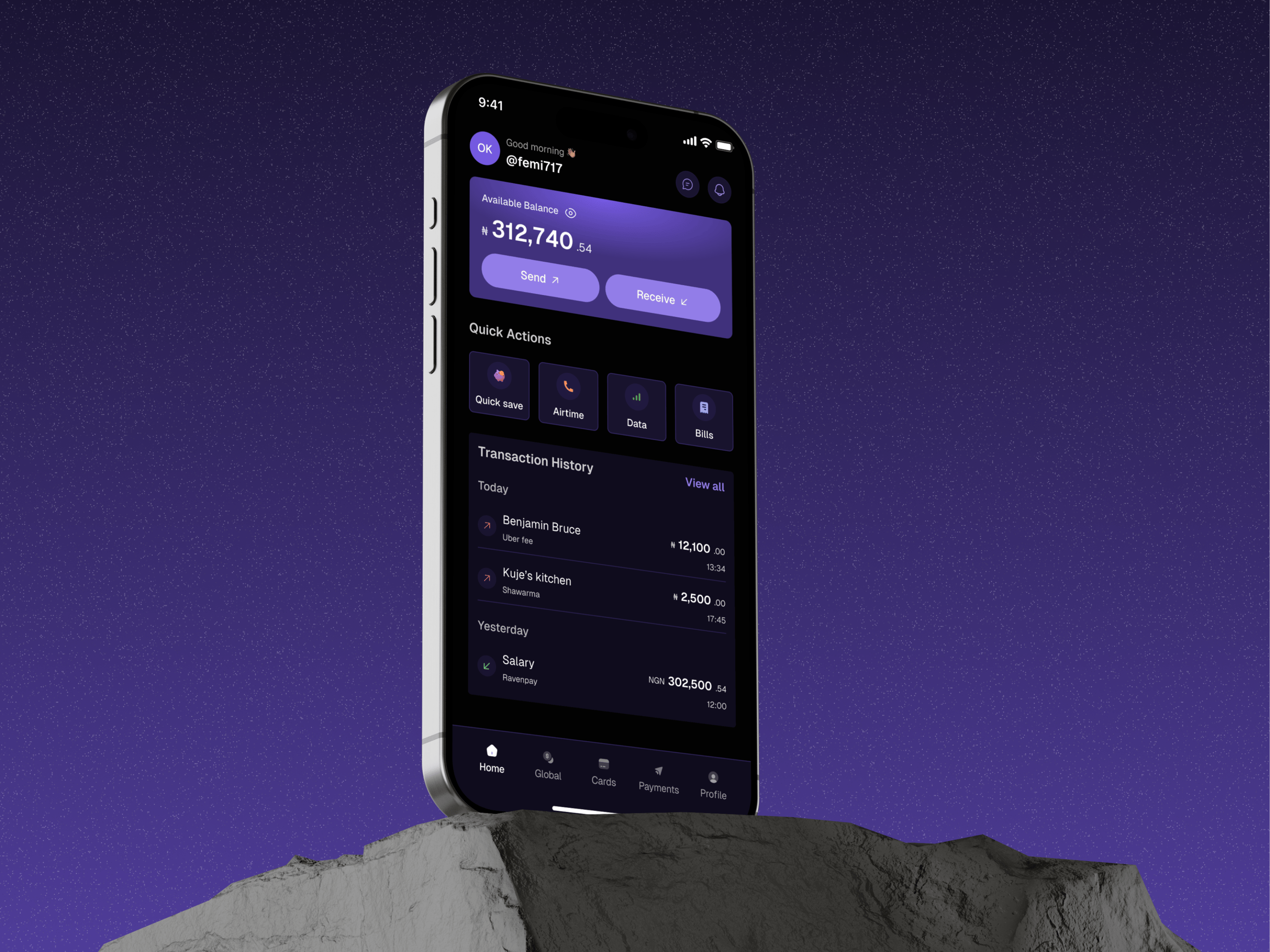 Fintech mobile app dashboard