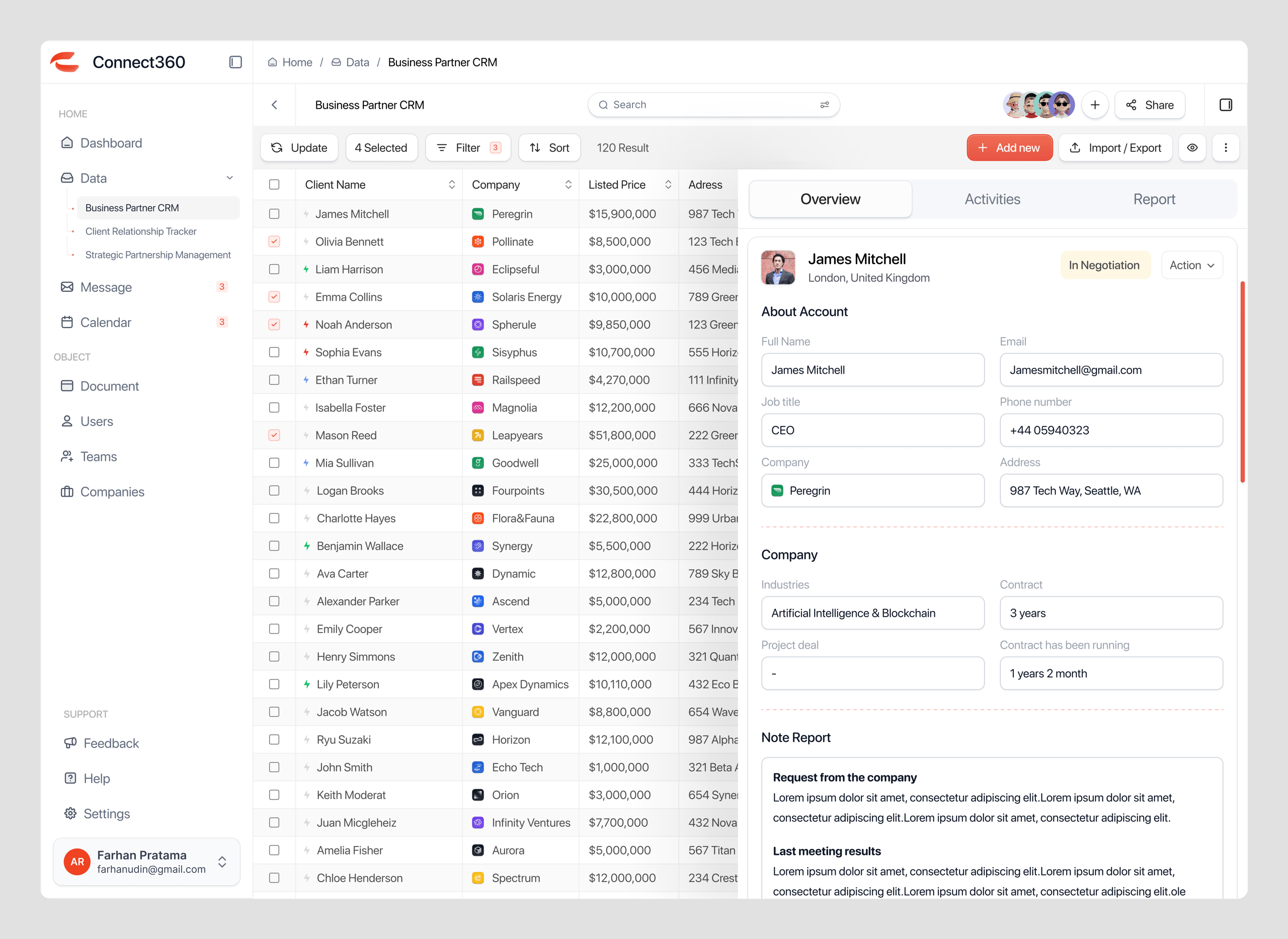 Connect360 - Detail CRM Business Partner Dasboard
