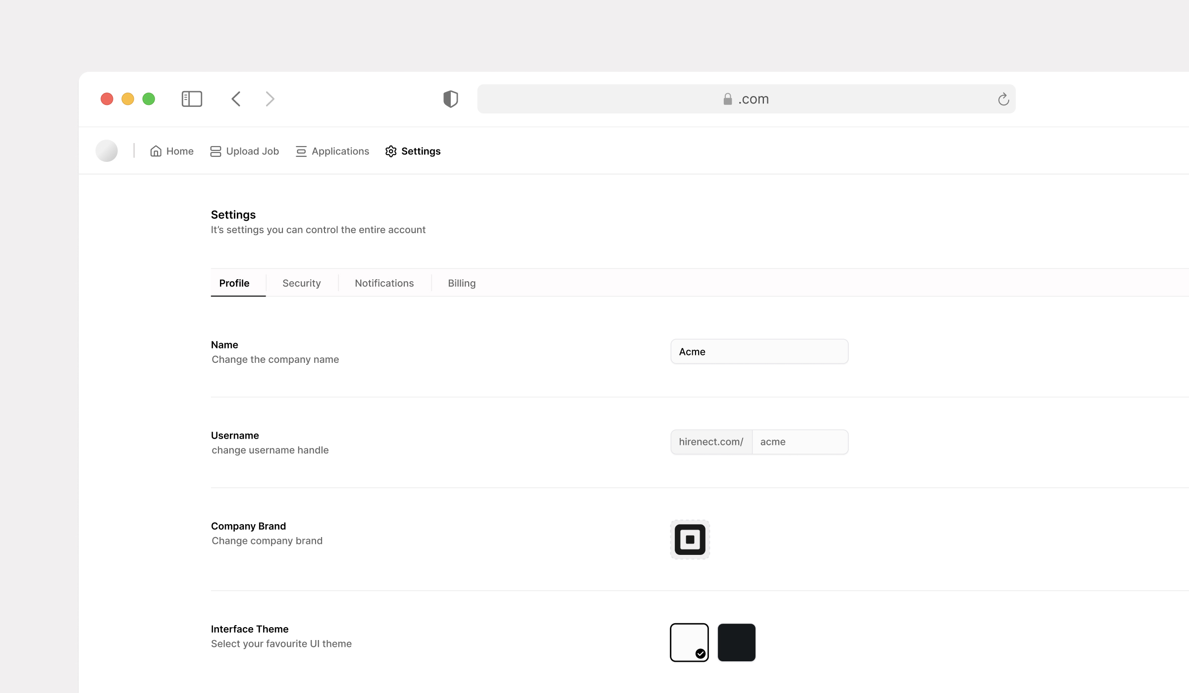Hirenect - Settings