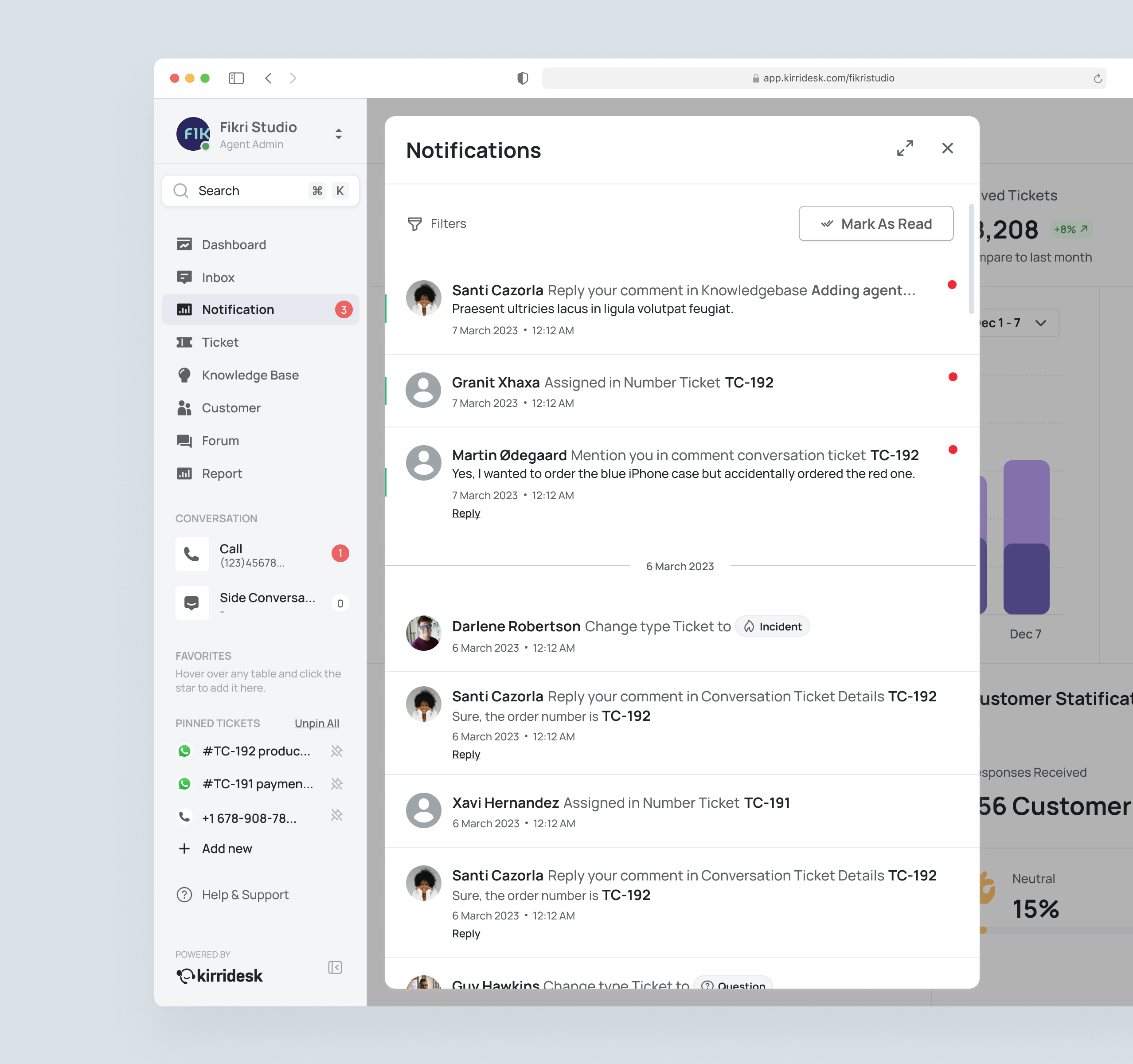 KirriDesk Notifications Popup
