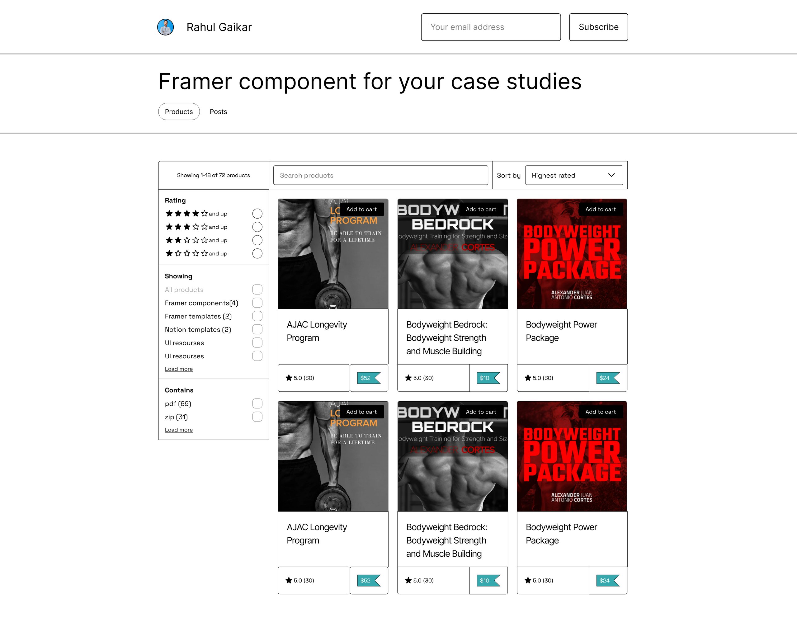 Gumroad profile page design