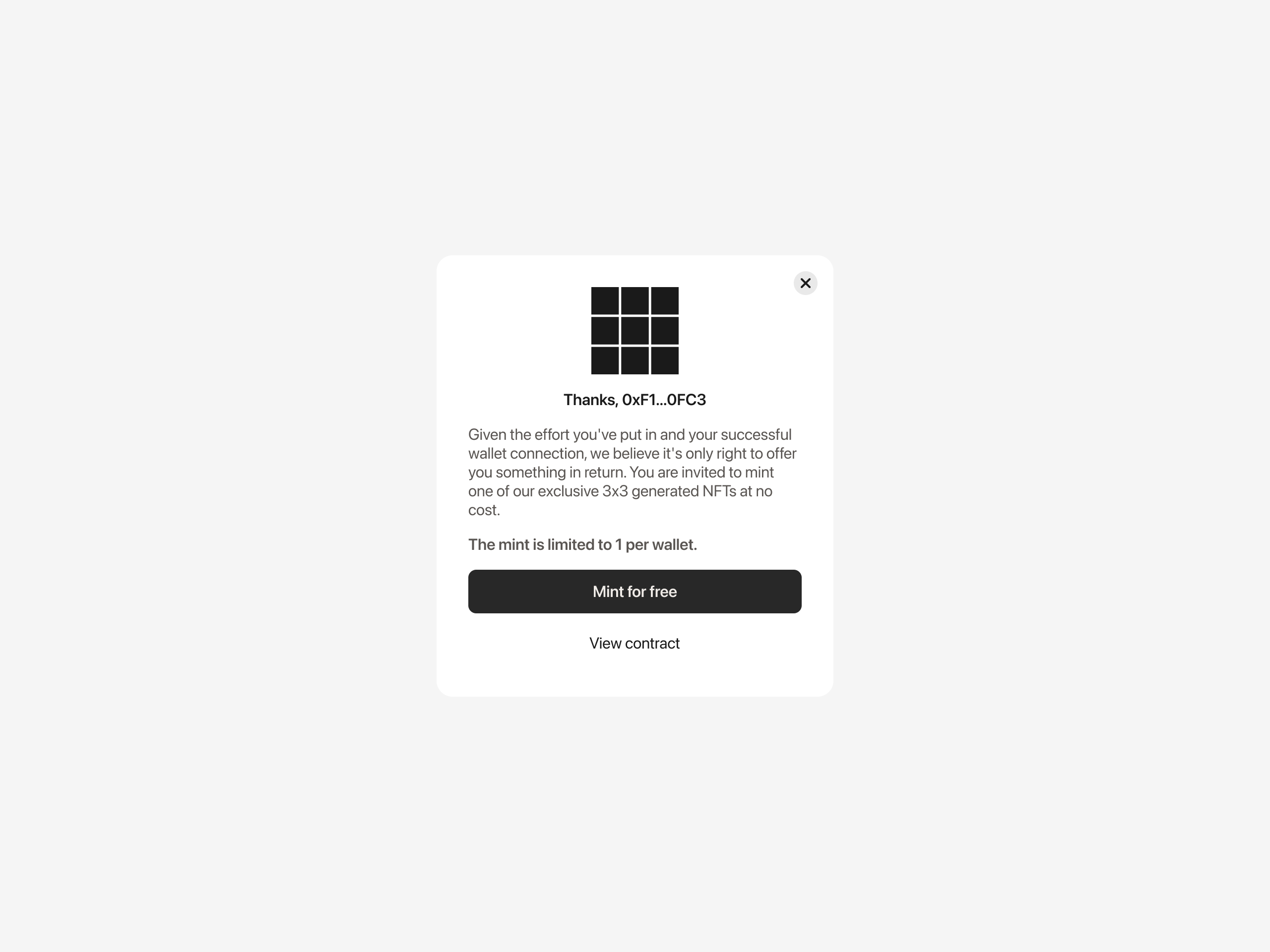 NFT mint modal