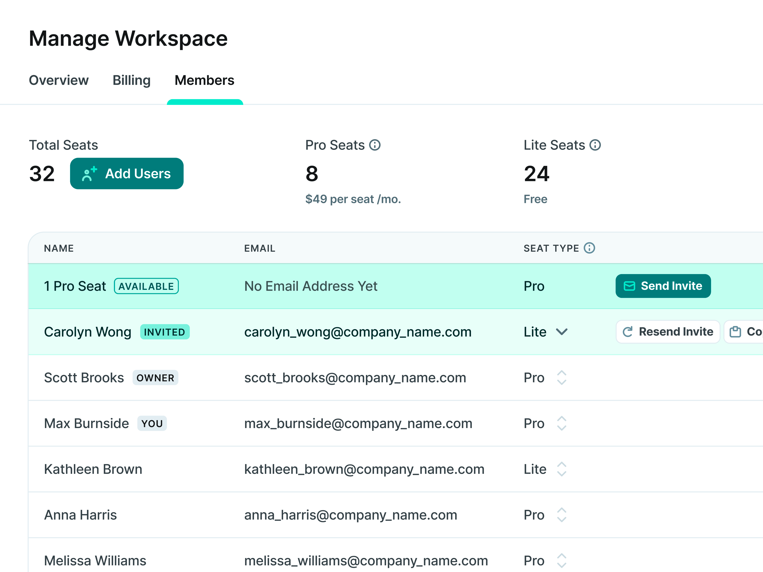 copy.ai Manage Workspace - Members