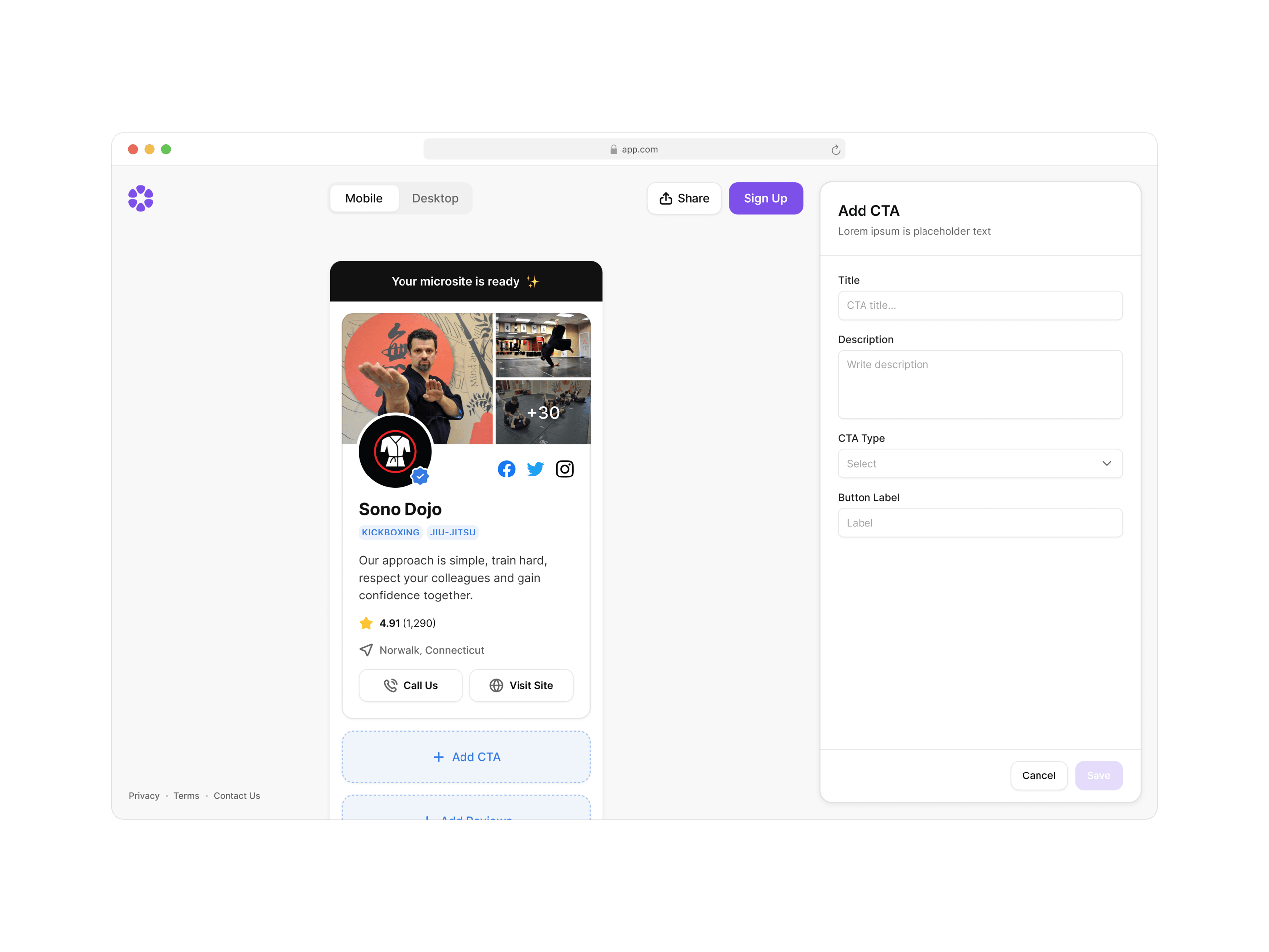 Microsite builder