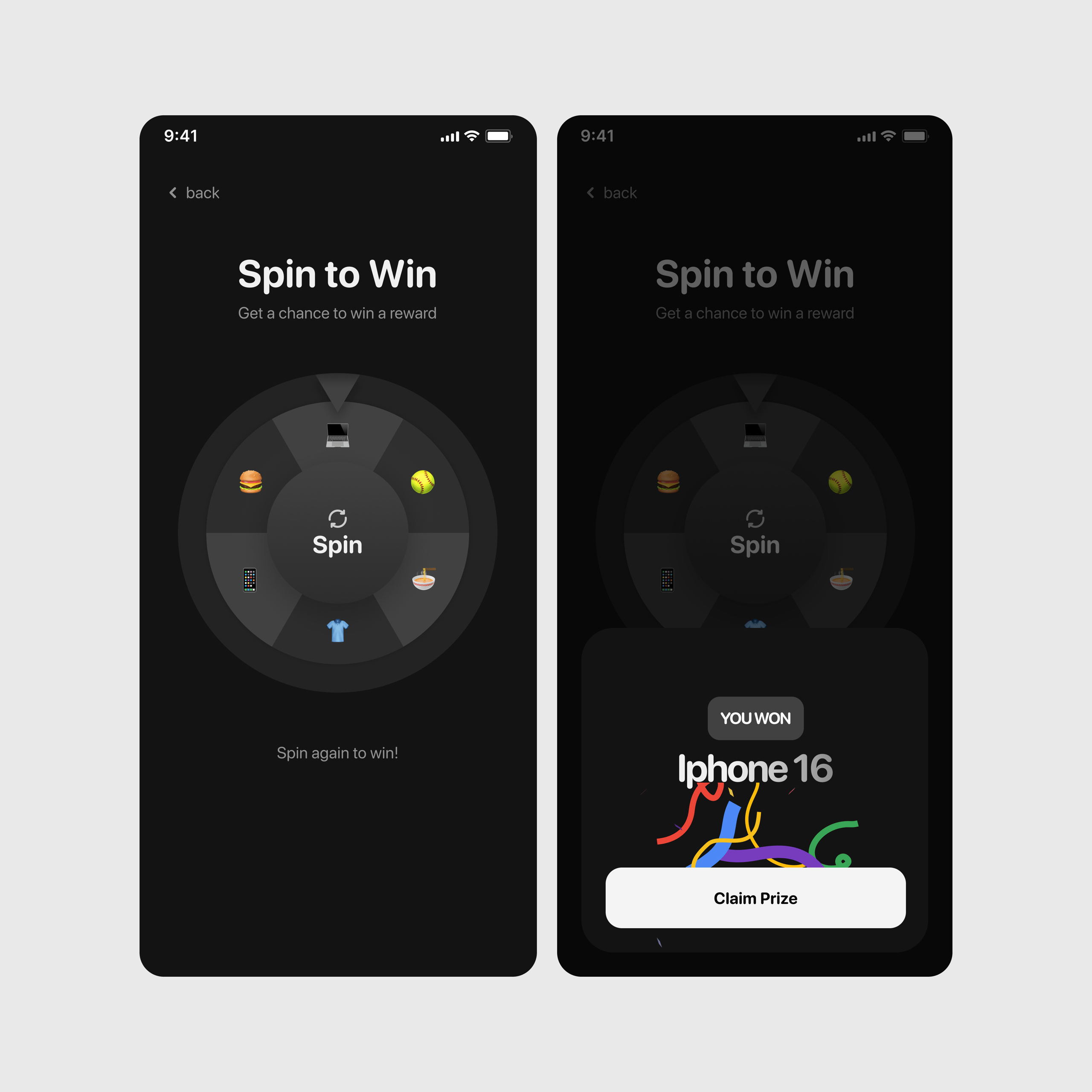 Spin Wheel Mobile App Design
