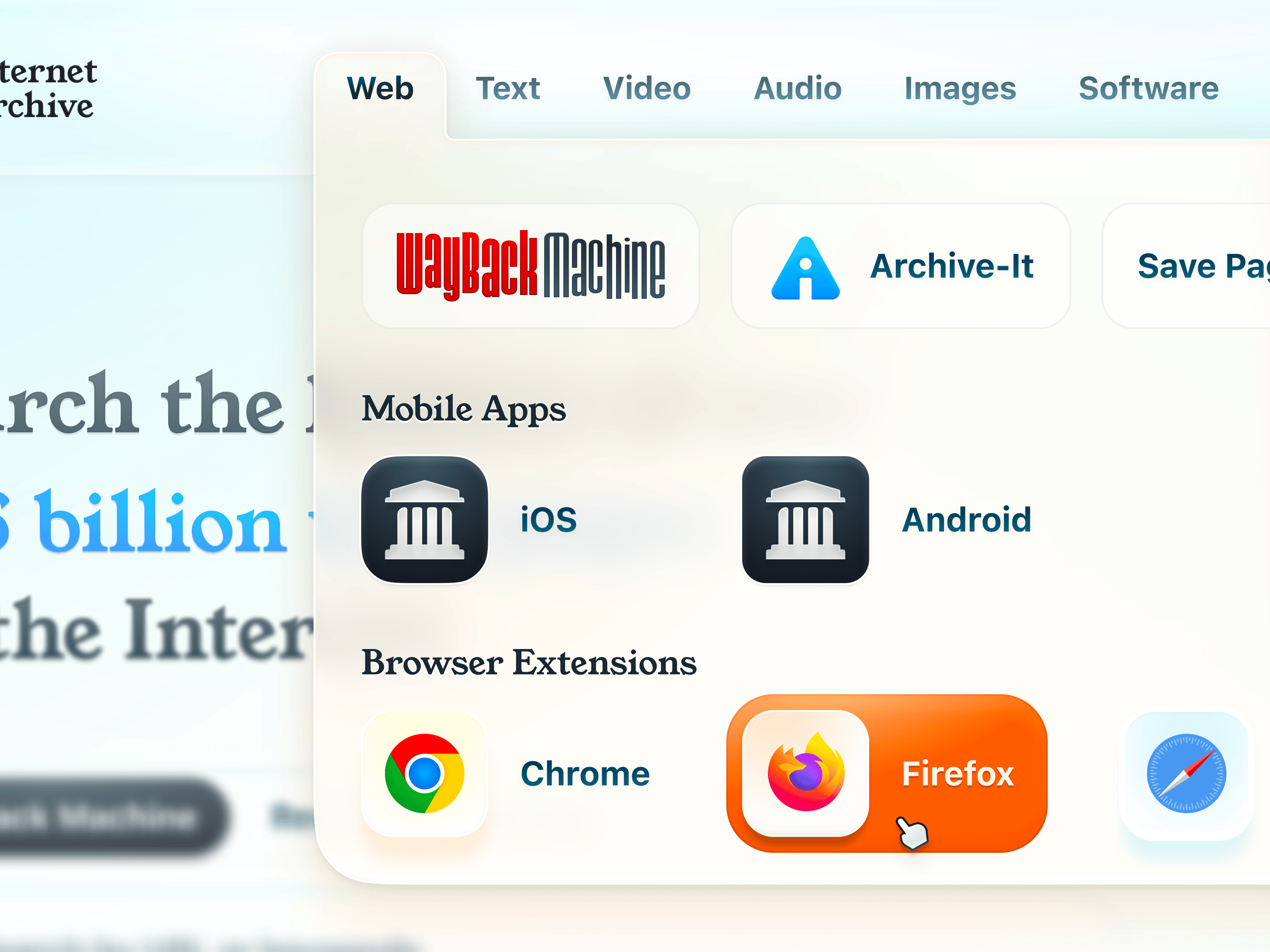 Internet Archive Navbar Dropdown Redesign Concept