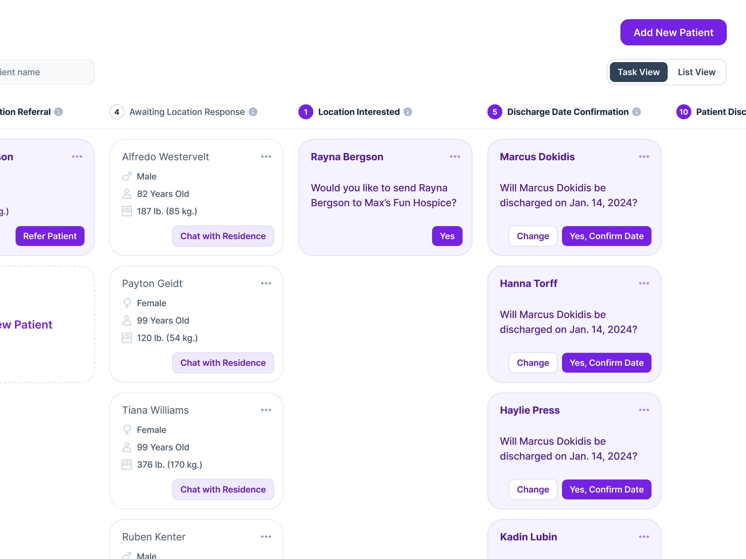 Medical Dashboard Task View