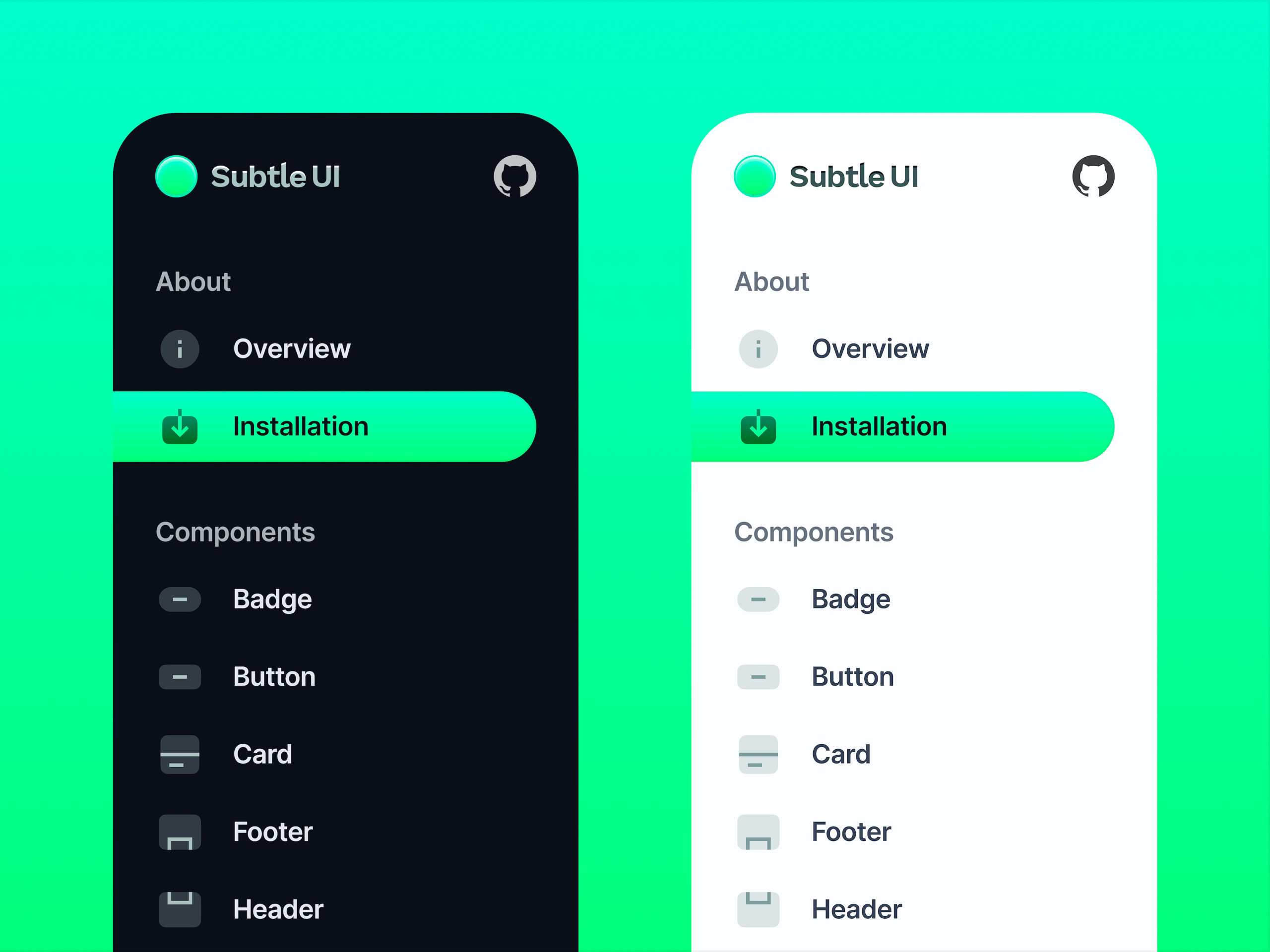 Subtle UI Side Navbar - Dark and Light Modes