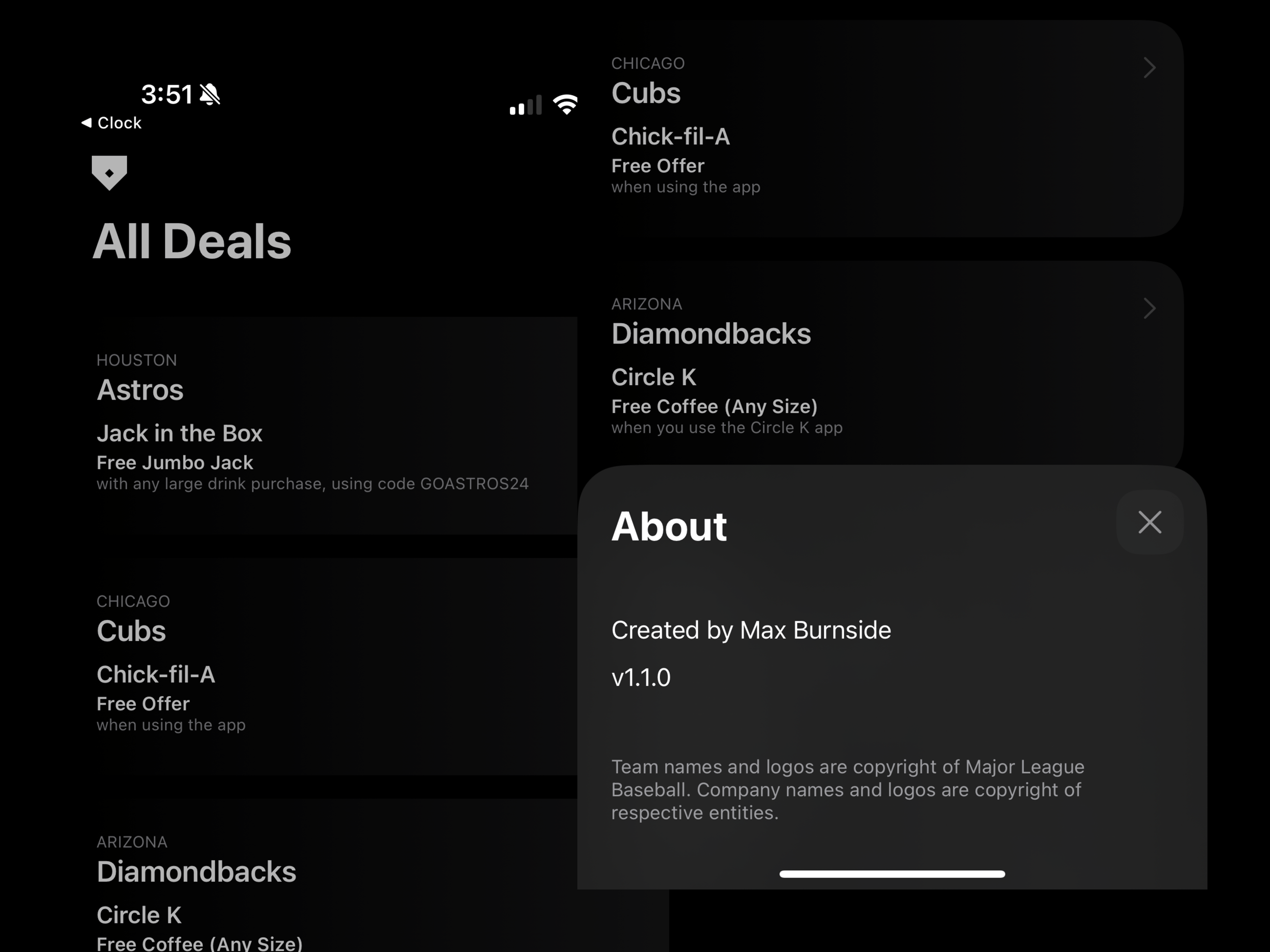 Home Plate Deals iOS Initial Interface