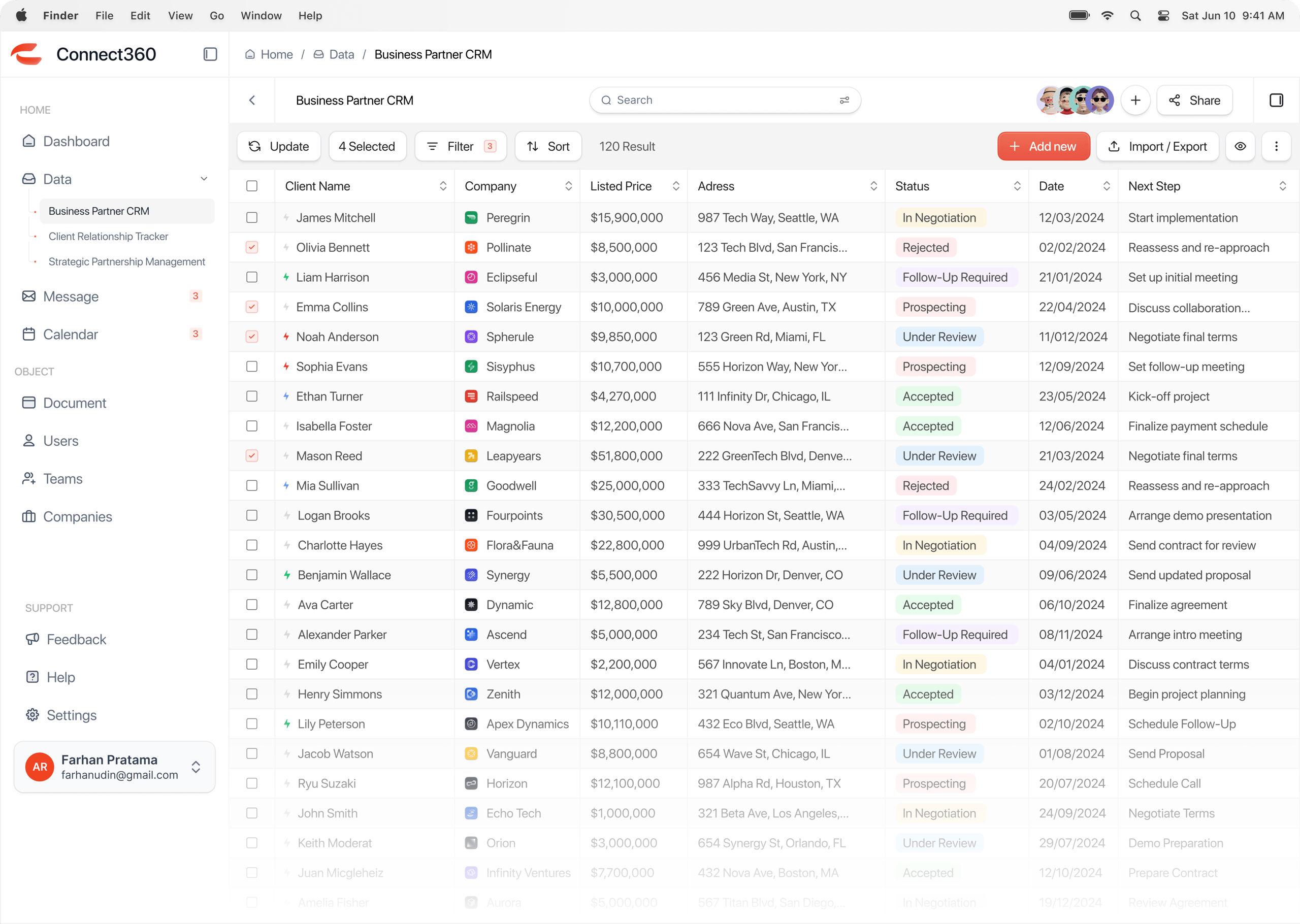 Connect360 - CRM Business Partner Dasboard